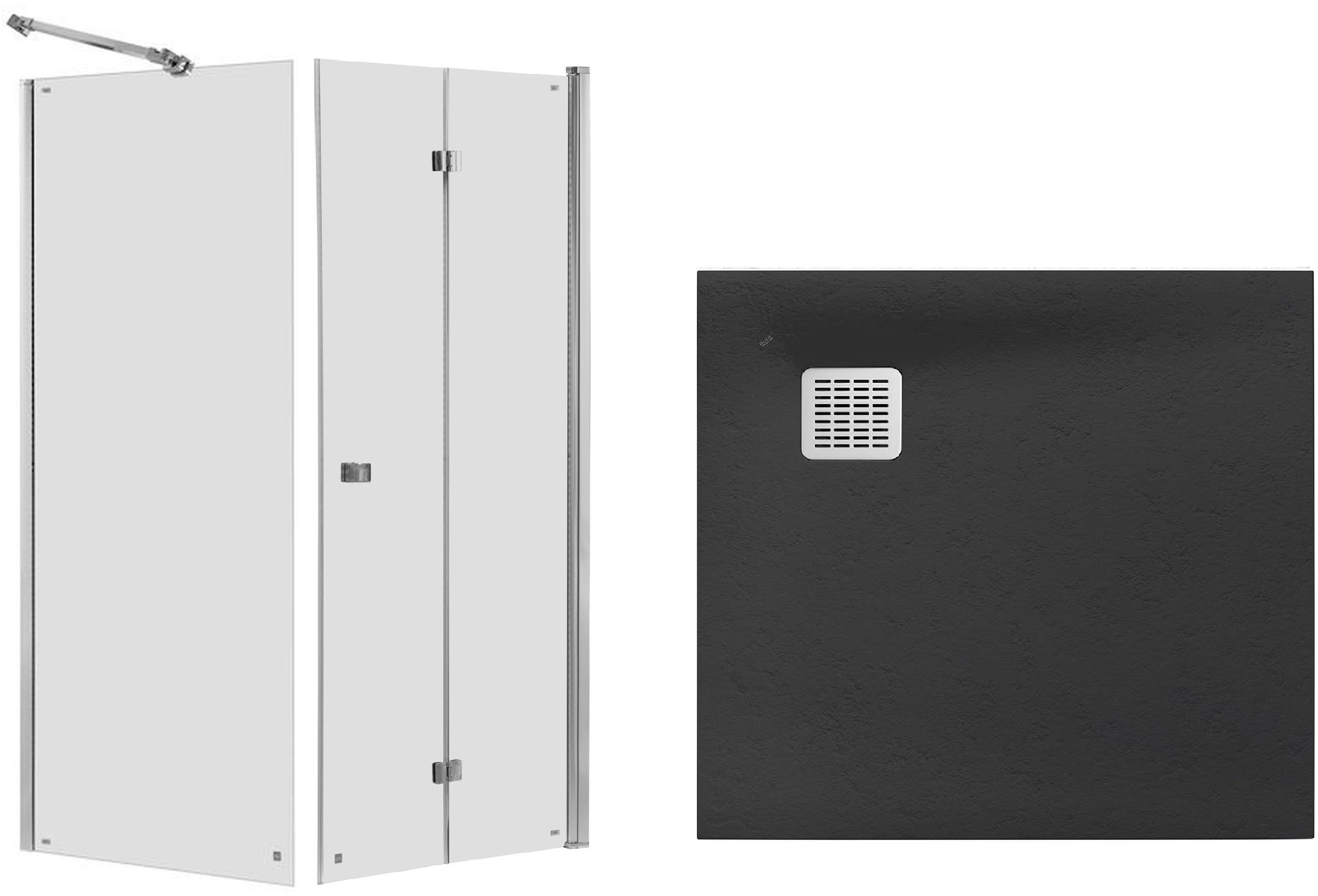 Set Duschtüren Roca Capital AM4508012M, Quadratische Duschwanne Roca Terran AP10332032001640, AM4408012M