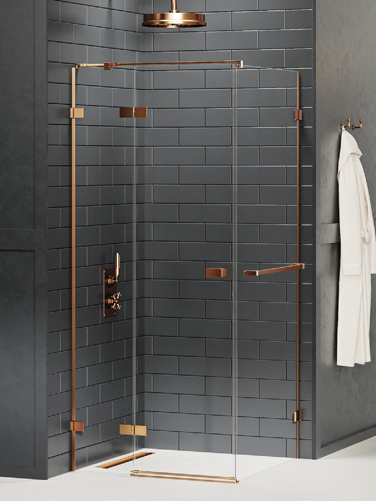 New Trendy Avexa Copper Brushed Dusche 100x80 cm rechteckig kupfer gebürstet/durchsichtiges Glas EXK-3608