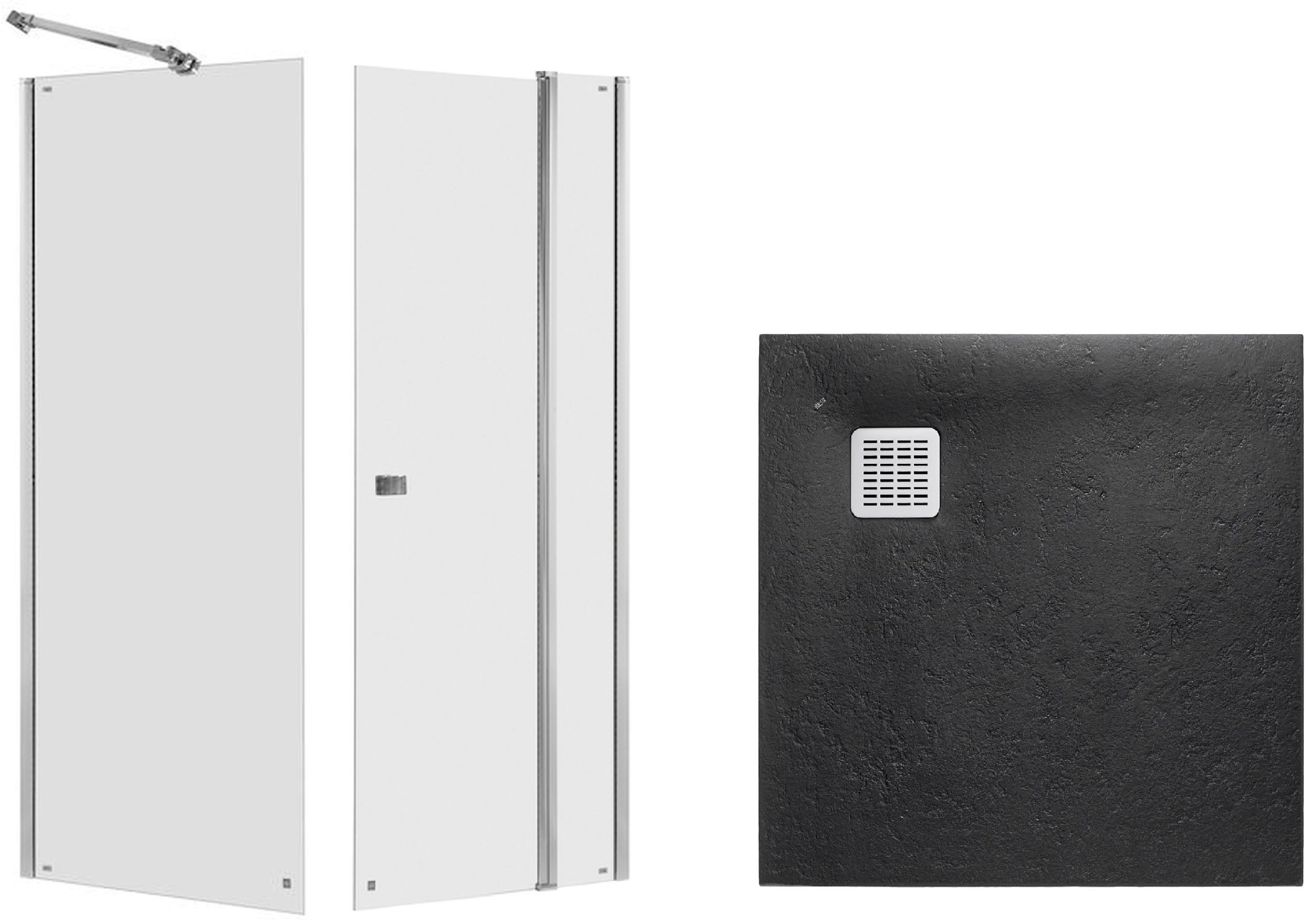 Set Duschtüren Roca Capital AM4609012M, Quadratische Duschwanne Roca Terran AP10338438401400, AM4409012M