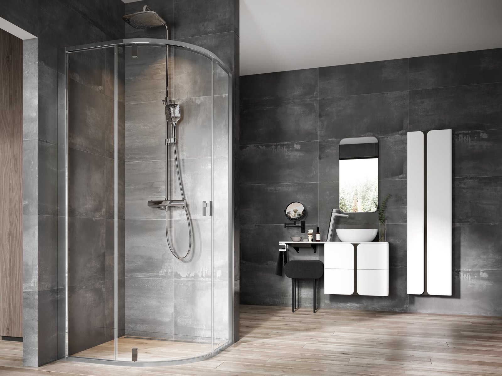 Ravak Nexty Dusche 100x100 cm halbrund aluminium Glanz/durchsichtiges Glas 3O6AAC00Z1