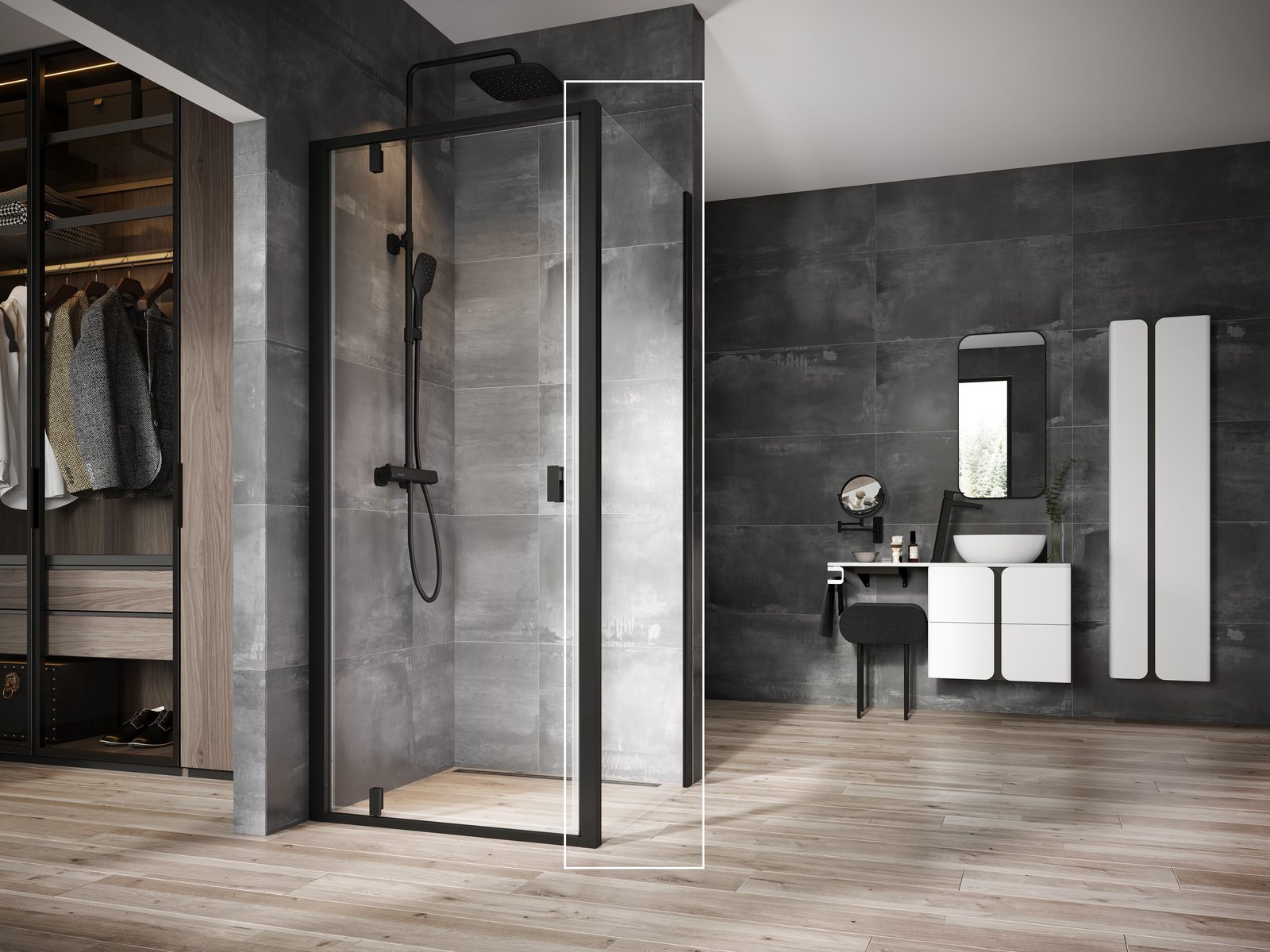 Ravak Nexty Duschwand 100 cm schwarz Matte/durchsichtiges Glas 90OA0300Z1