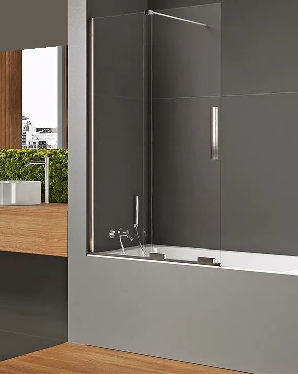 New Trendy Smart Badewannenabtrennung 90 cm zweigeteilt chrom Glanz/durchsichtiges Glas EXK-4095