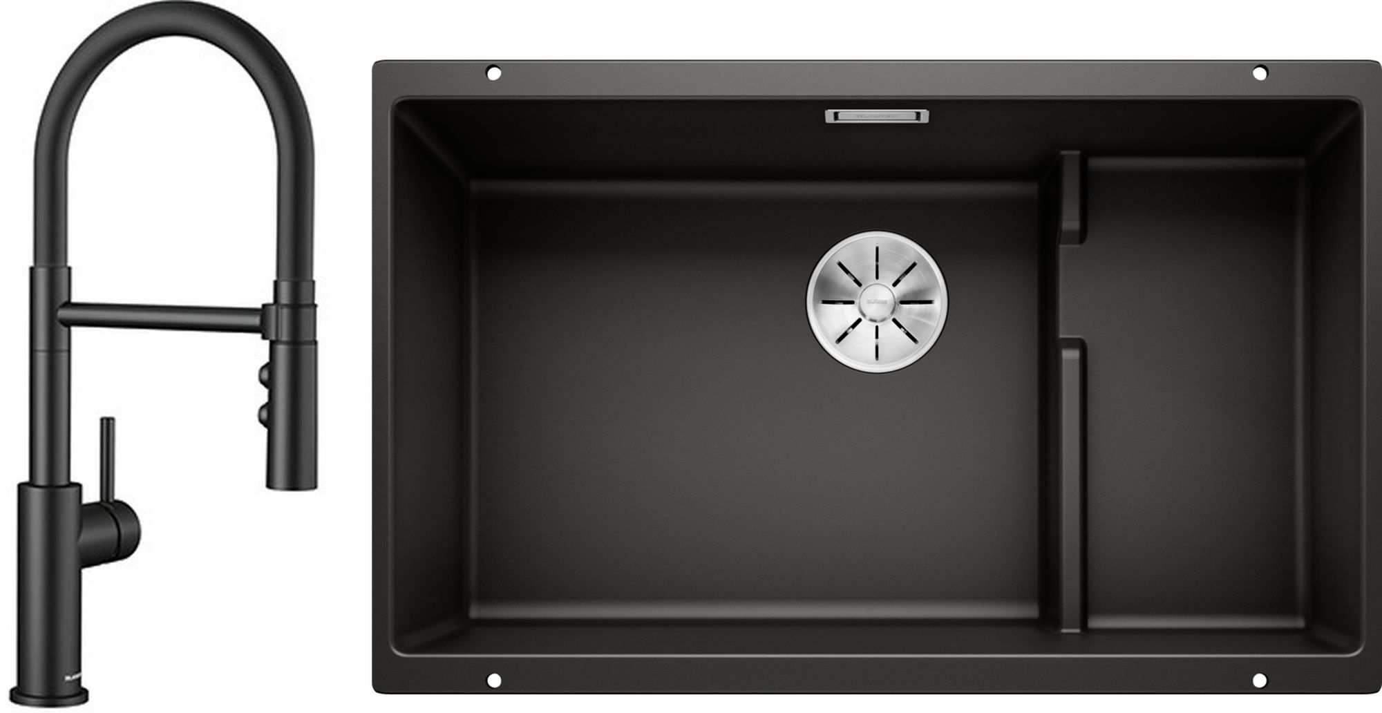 Set Granitspüle Blanco Subline 700-U Level 526004, Küchenarmatur Blanco Catris-S Flexo 525793