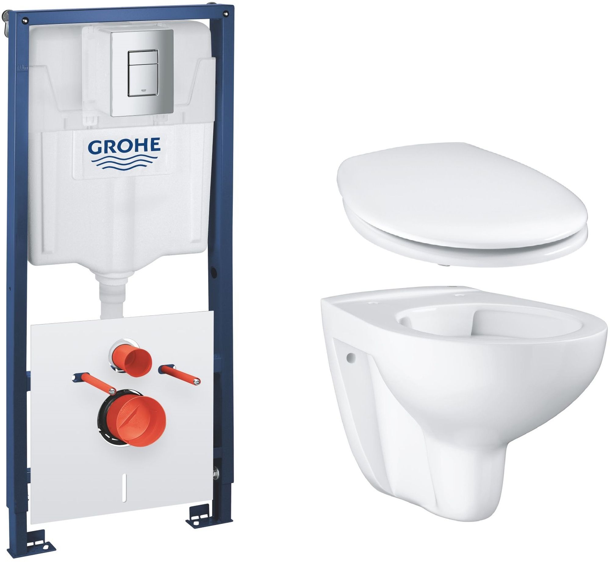 Set Unterputzrahmen mit Knopf und Dichtung Grohe Solido 39930000, WC-Becken Grohe Bau Ceramic 39427000, 39493000