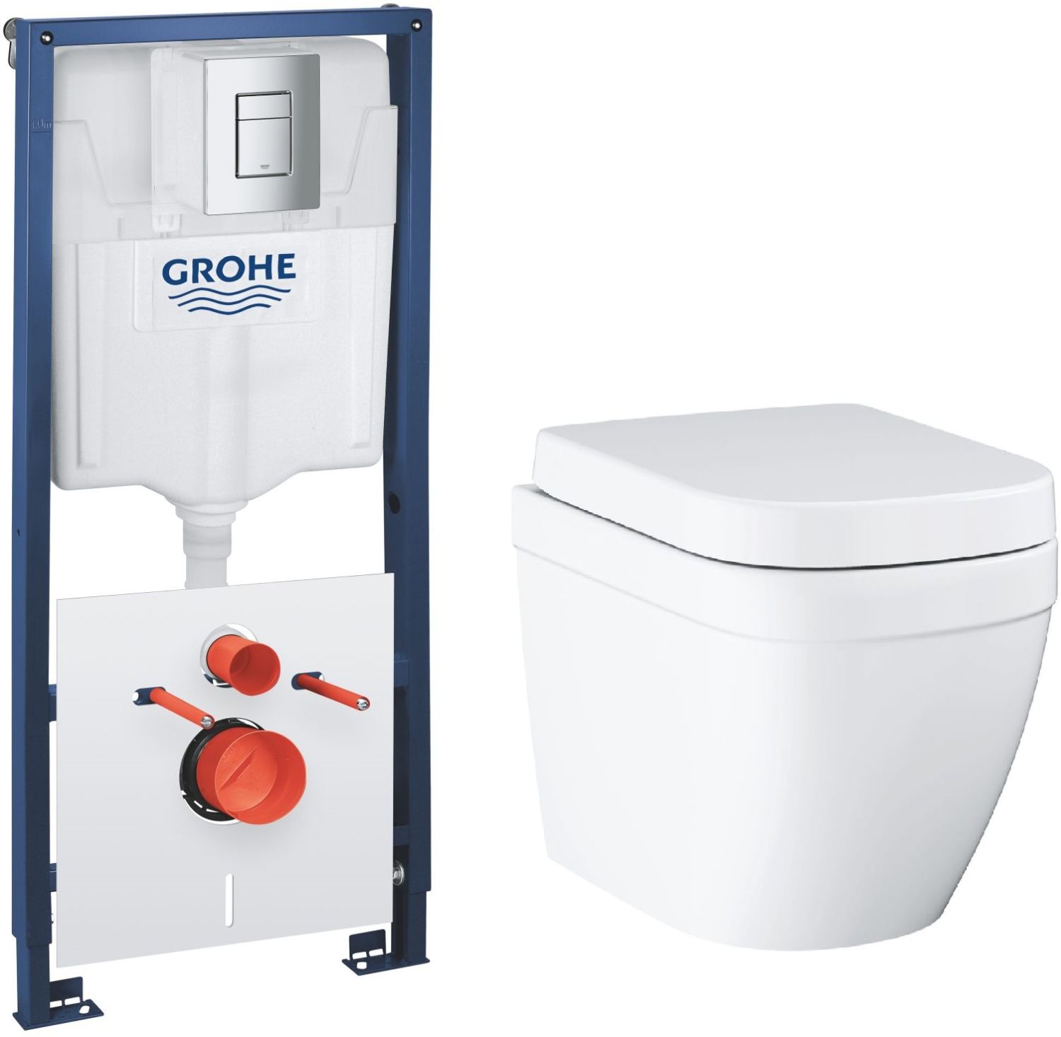 Set WC-Becken Grohe Euro Ceramic 39554000, Unterputzrahmen mit Knopf und Dichtung Grohe Solido 39930000