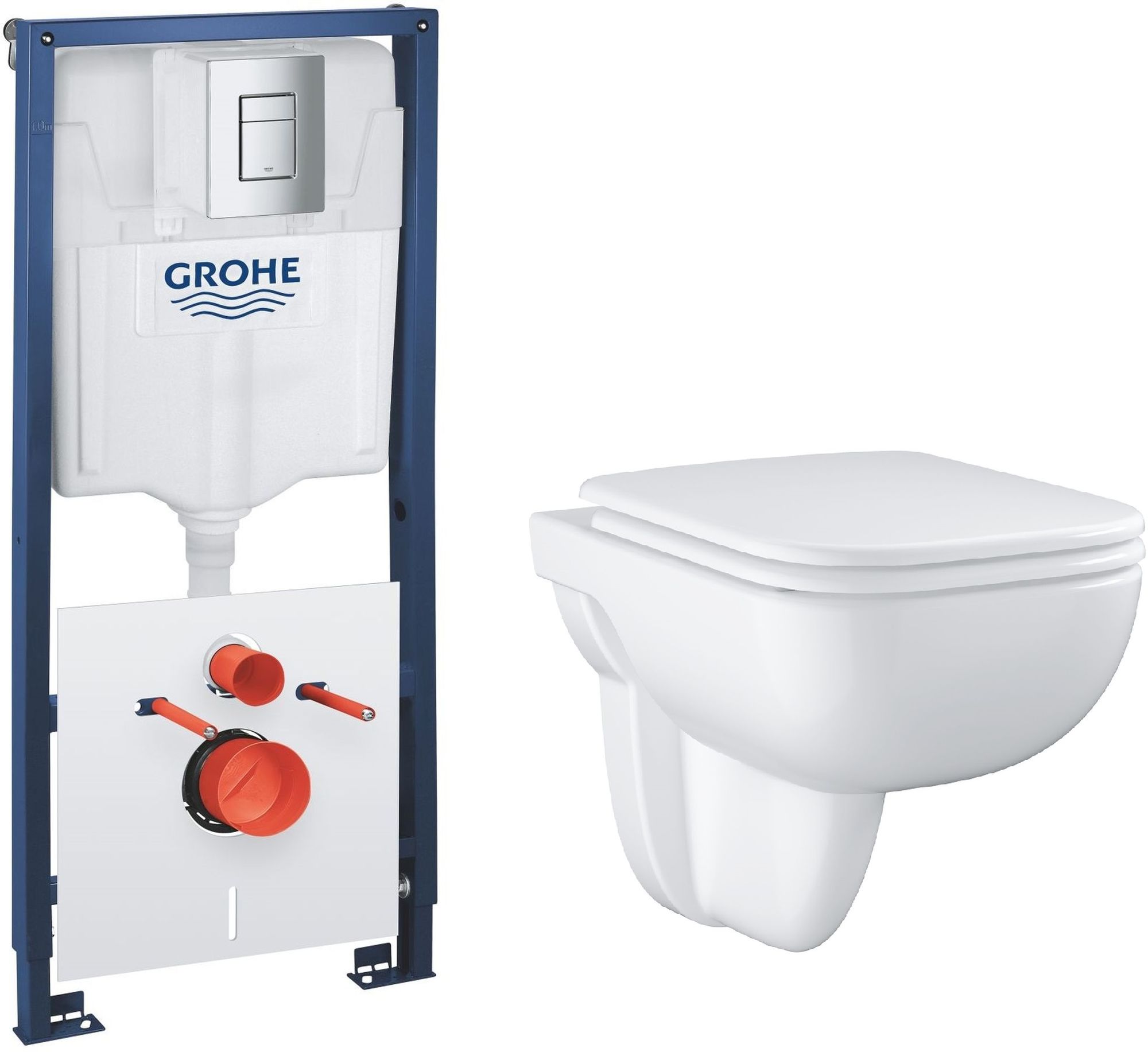 Set WC-Becken mit Absenkautomatik-Sitz Grohe Start Edge 39815000, Unterputzrahmen mit Knopf und Dichtung Grohe Solido 39930000
