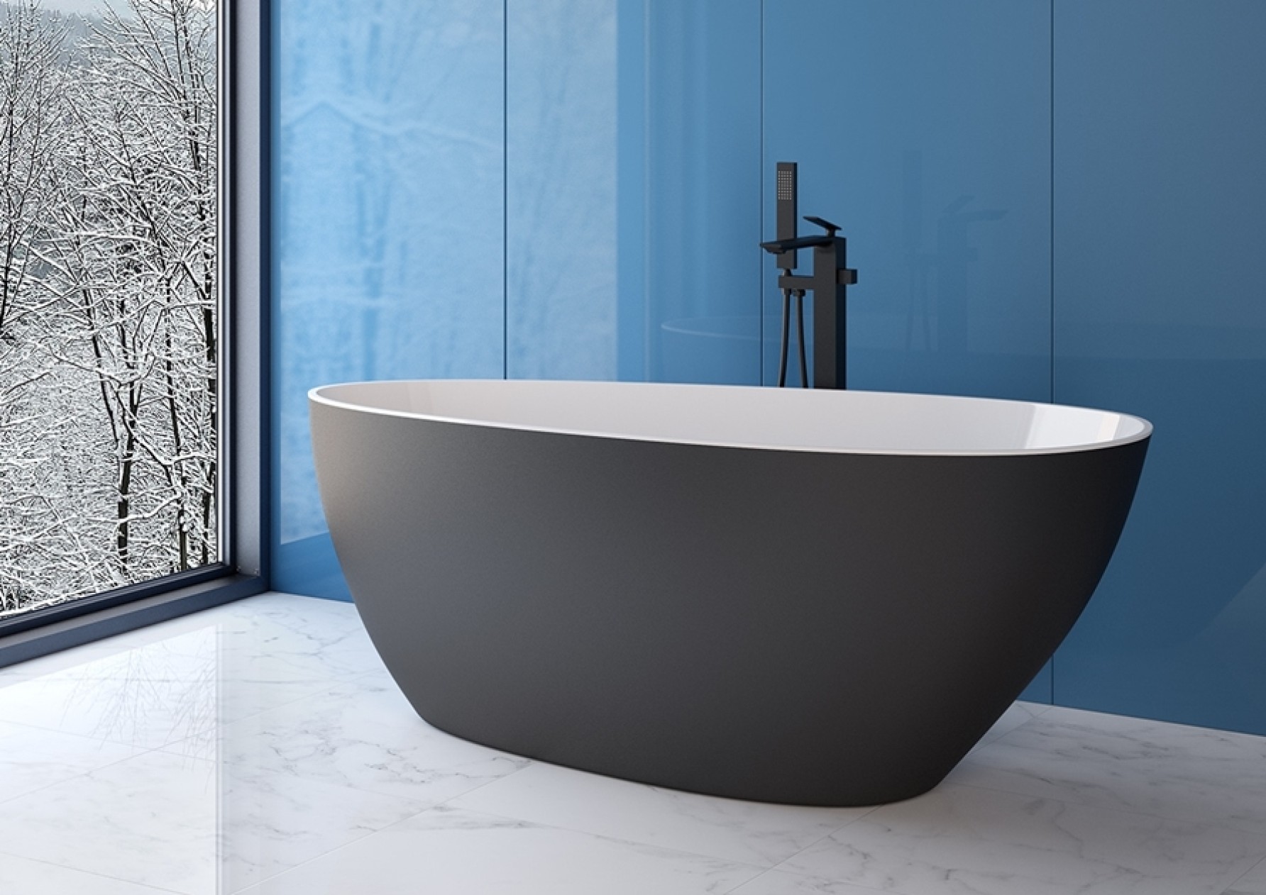 Besco Goya Freistehende Badewanne 160x70.5 cm oval zweifarbig #WMMC-160GKW