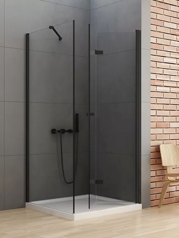 New Trendy New Soleo Black Dusche 90x80 cm rechteckig schwarz Matte/durchsichtiges Glas D-0238A/D-0115B