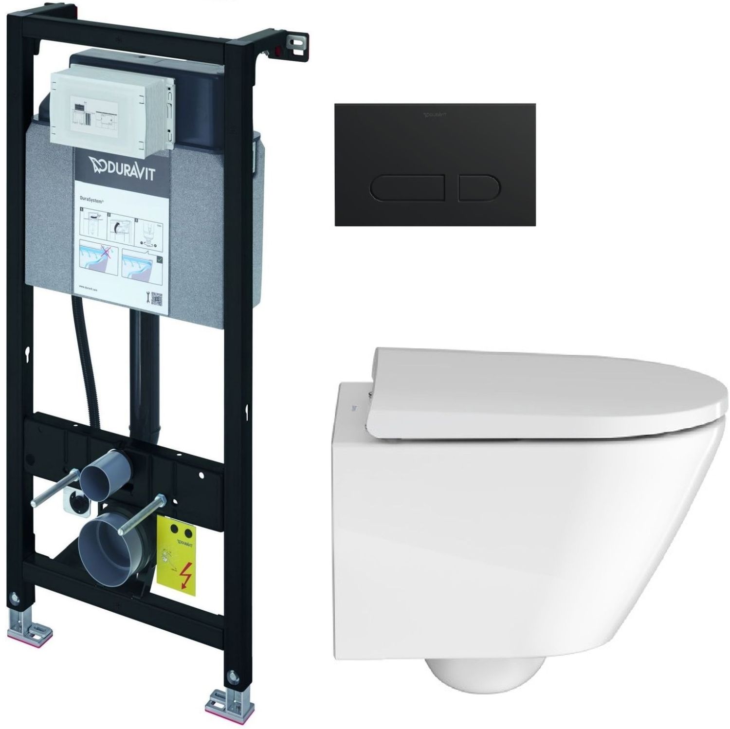 Set WC-Becken mit Absenkautomatik-Sitz Duravit D-Neo 45880900A1, Unterputzrahmen Duravit DuraSystem WD1011000000, WD5001031000