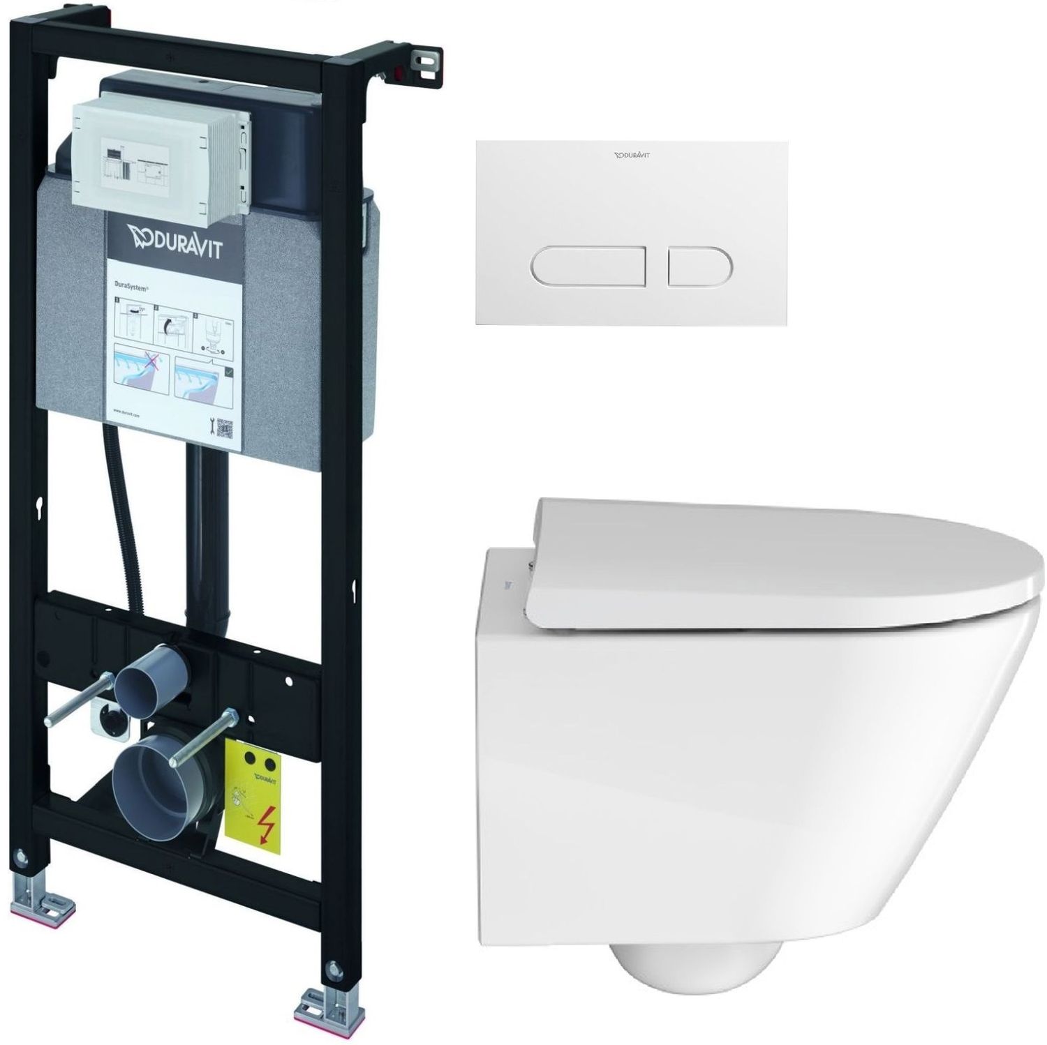 Set WC-Becken mit Absenkautomatik-Sitz Duravit D-Neo 45880900A1, Unterputzrahmen Duravit DuraSystem WD1011000000, WD5001011000