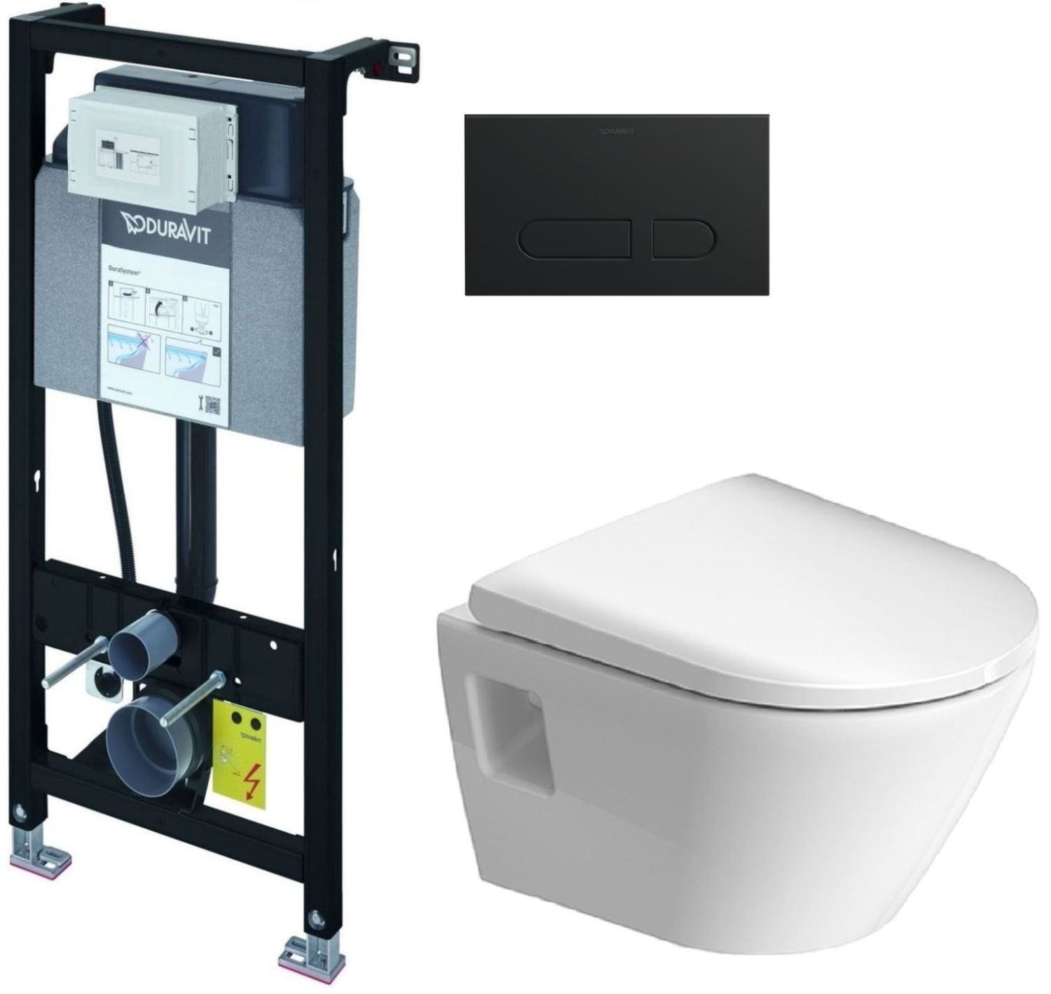 Set WC-Becken mit Absenkautomatik-Sitz Duravit D-Neo 45870900A1, Unterputzrahmen Duravit DuraSystem WD1011000000, WD5001031000