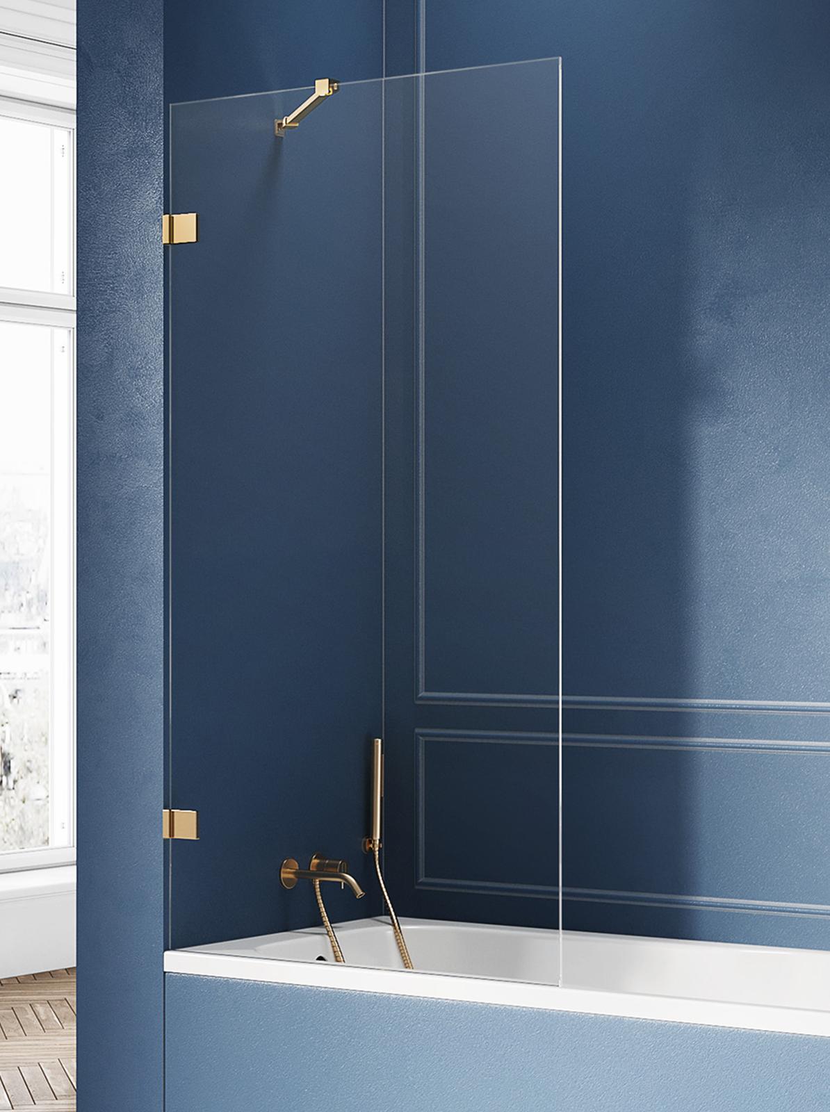 New Trendy Avexa Gold Badewannenabtrennung 50 cm einteilig gold gebürstet/durchsichtiges Glas EXK-2004