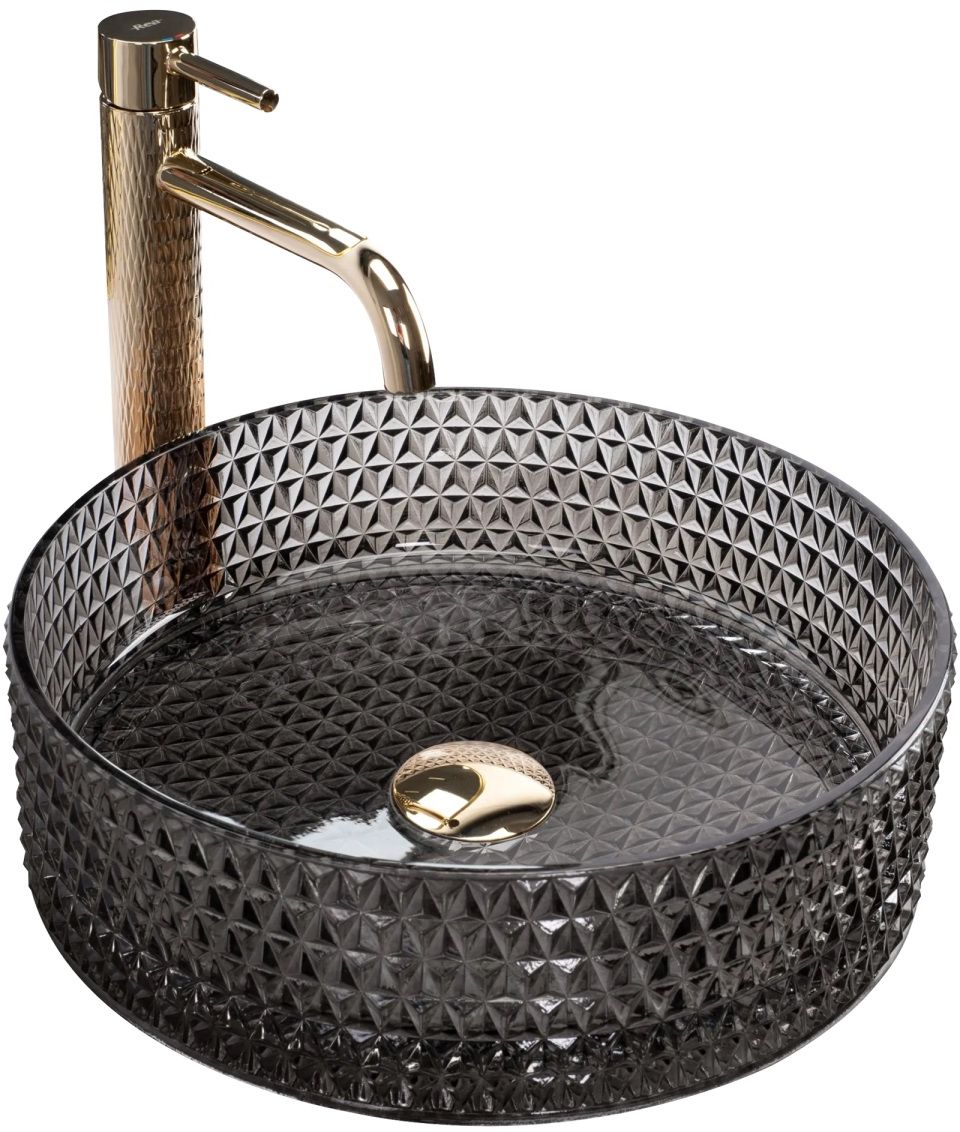 Rea Cristal Waschbecken 35x35 cm rund Aufsatzwaschbecken schwarz REA-U9671