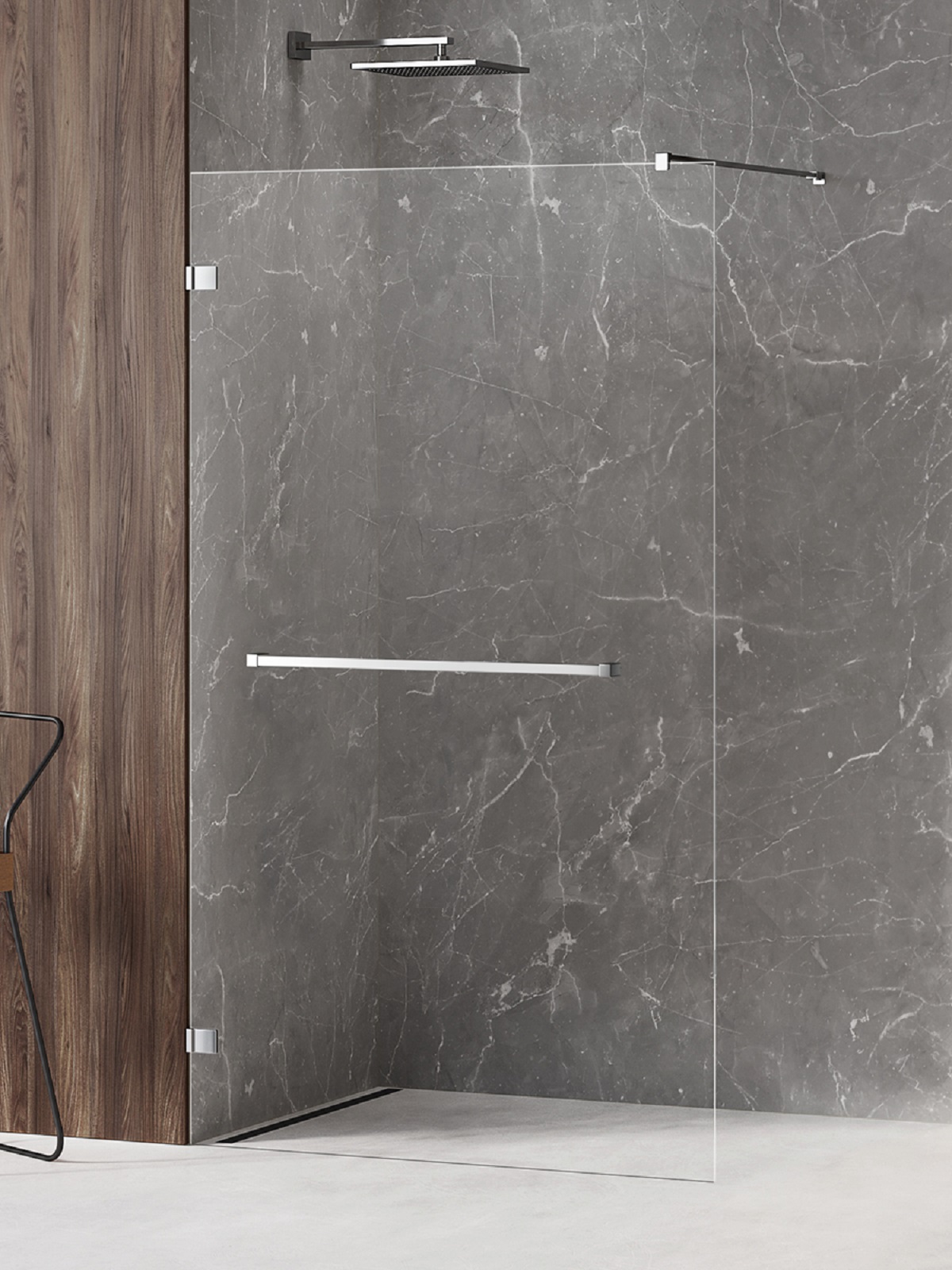 New Trendy Avexa Begehbare Duschwand 60 cm schwarz Glanz/durchsichtiges Glas EXK-2514