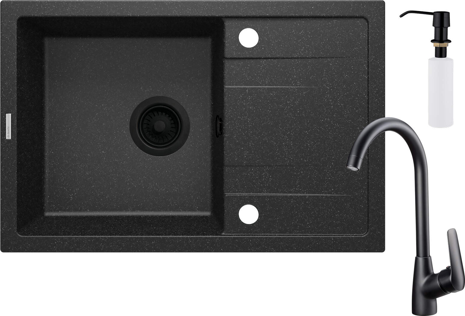 Deante Corio Waschbecken mit Wasserhahn und Spender graphit/schwarz ZRCC2113