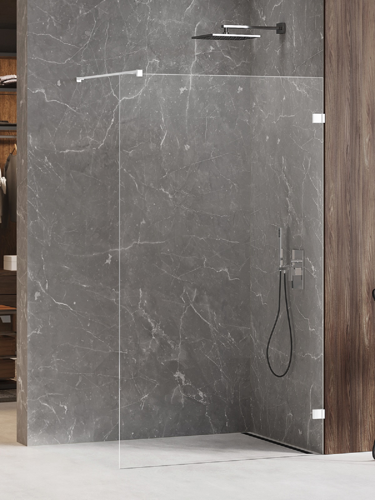 New Trendy Avexa White Begehbare Duschwand 140 cm weiß Matte/durchsichtiges Glas EXK-2925