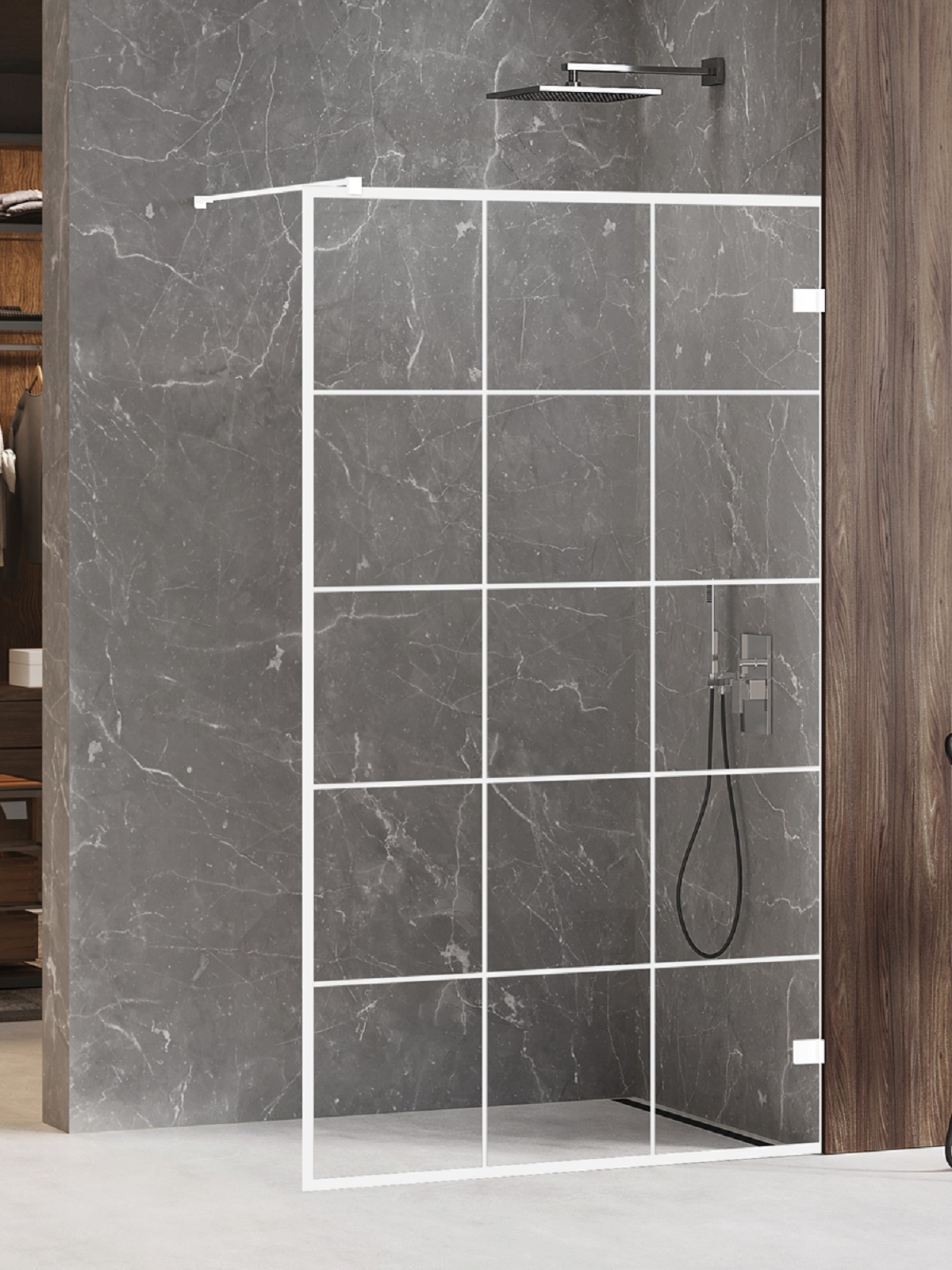 New Trendy Avexa White Begehbare Duschwand 90 cm weiß Matte/durchsichtiges Glas EXK-2984