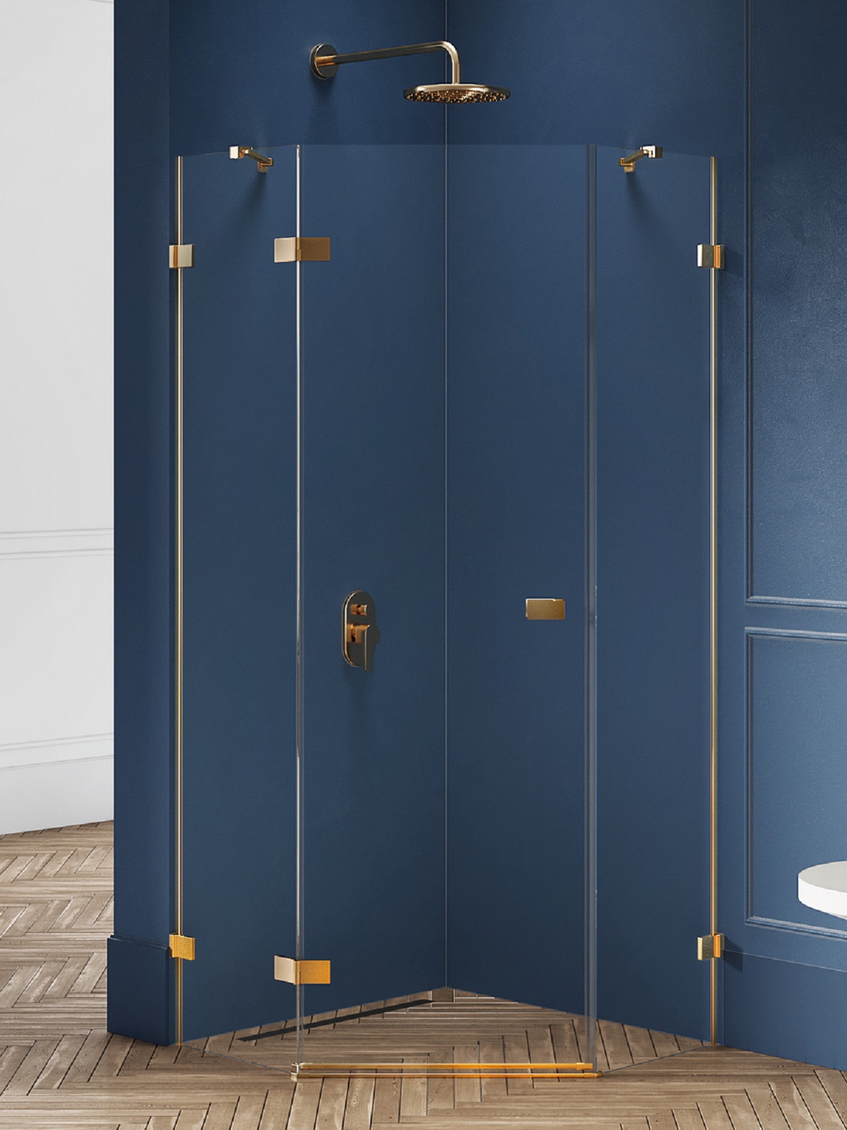 New Trendy Avexa Gold Brushed Dusche 80x80 cm gold gebürstet/durchsichtiges Glas EXK-3851