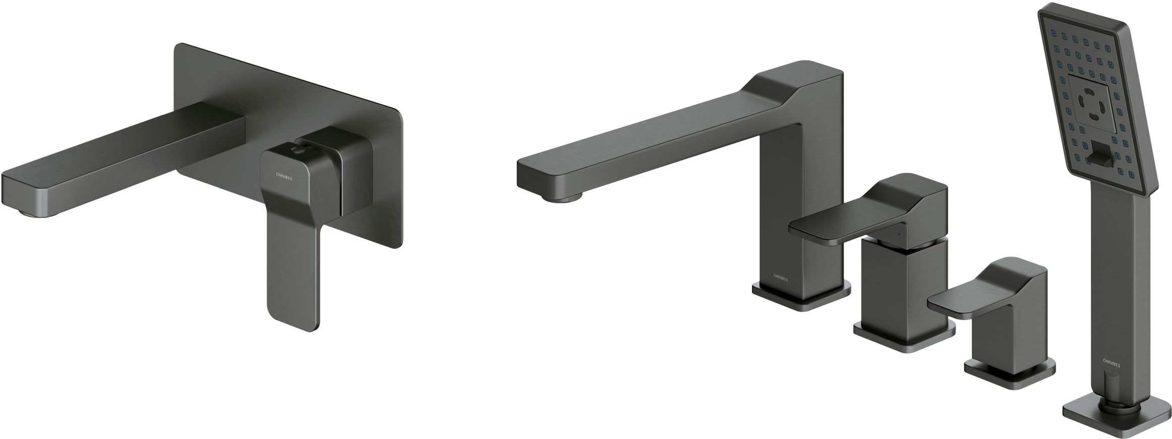 Set Badewannen- und Duscharmatur Omnires Slide SL7732GR, Waschtischarmatur Omnires Slide SL7715GR