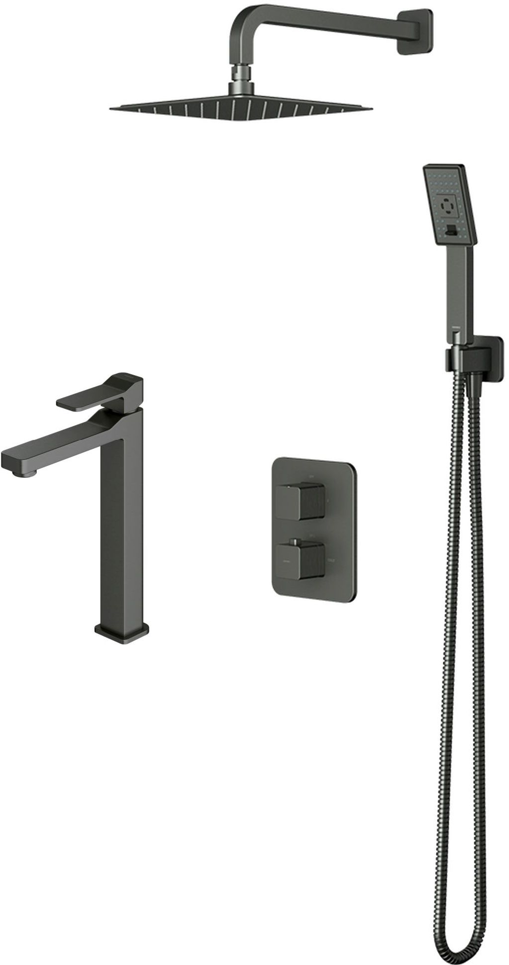 Set Duschset Omnires Slide SYSSL11GR, Waschtischarmatur Omnires Slide SL7712GR