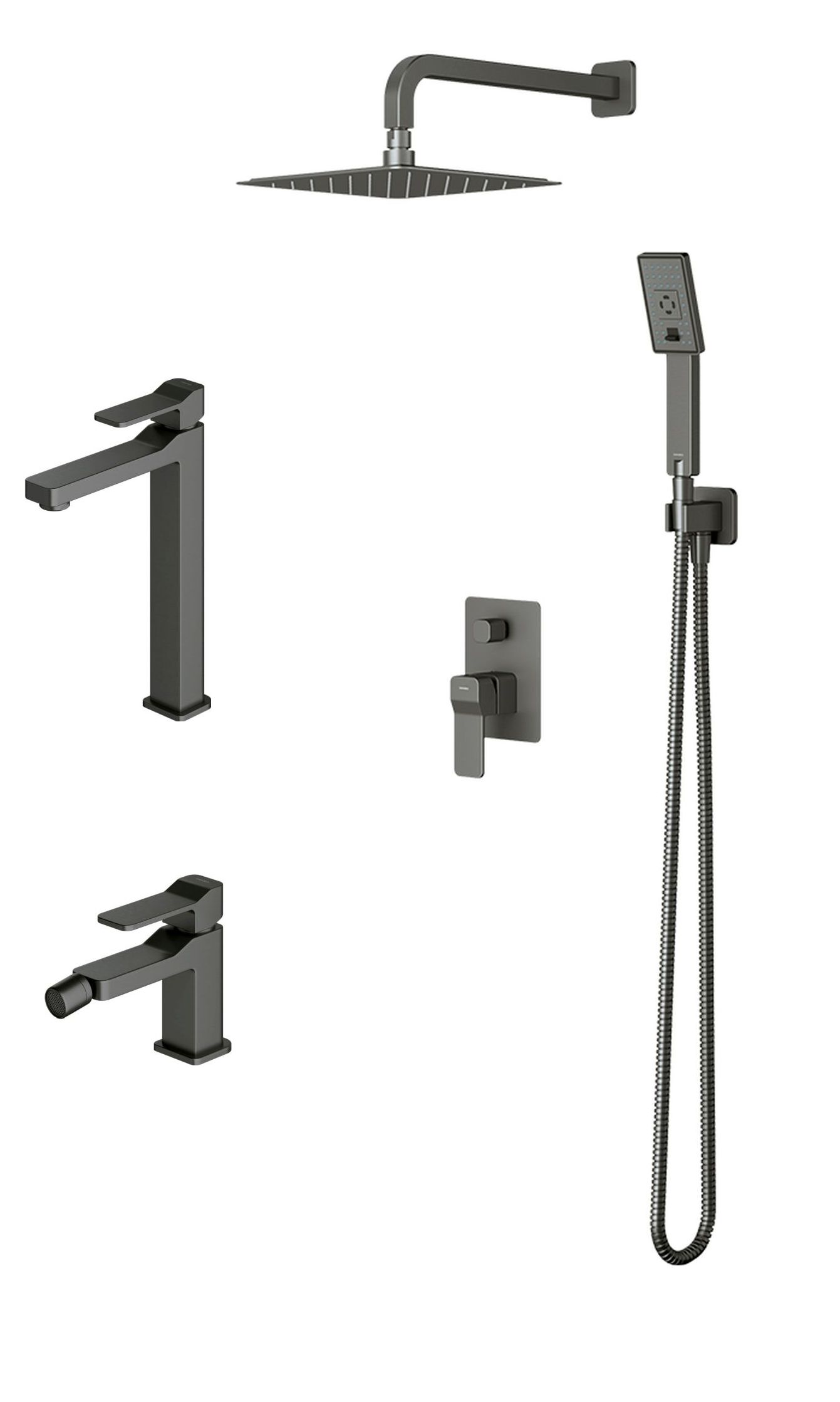 Set Duschset Omnires Slide SYSSL12GR, Waschtischarmatur Omnires Slide SL7712GR, SL7720GR