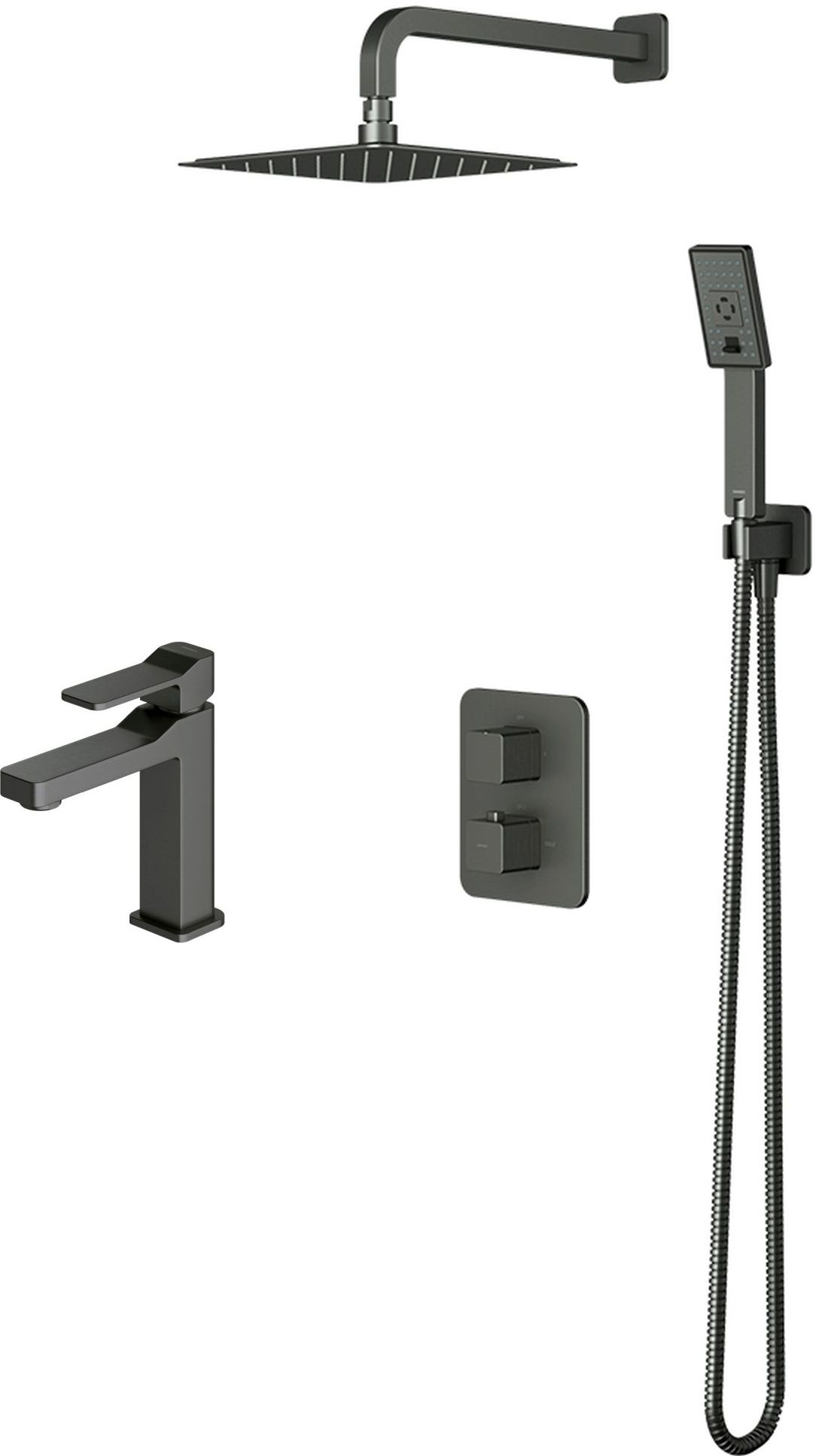 Set Duschset Omnires Slide SYSSL11GR, Waschtischarmatur Omnires Slide SL7710GR