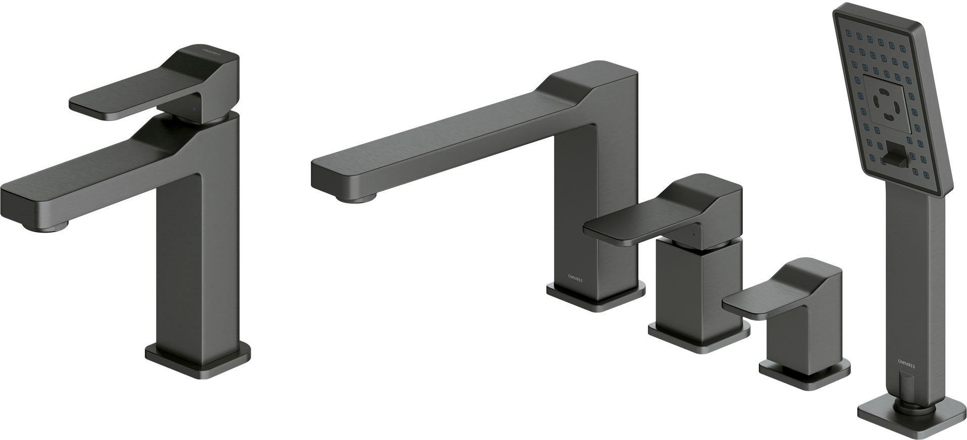 Set Badewannen- und Duscharmatur Omnires Slide SL7732GR, Waschtischarmatur Omnires Slide SL7710GR