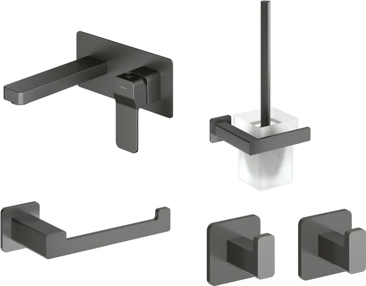 Set Waschtischarmatur Omnires Slide SL7715GR, Klobürste Omnires Nelson NL80620GR, NL80510GR, NL80115GR