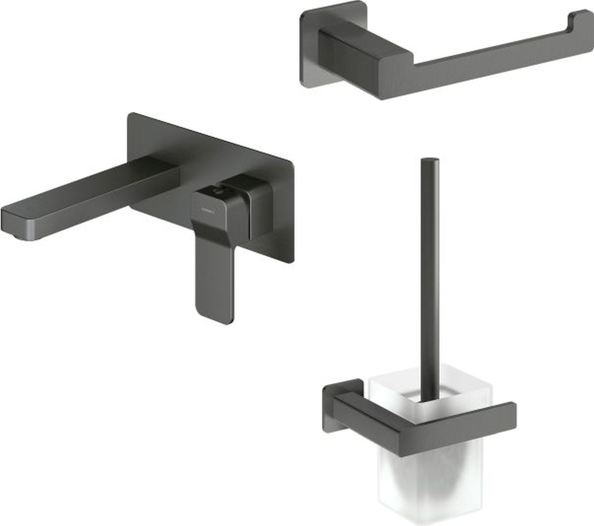 Set Waschtischarmatur Omnires Slide SL7715GR, Klobürste Omnires Nelson NL80620GR, NL80510GR