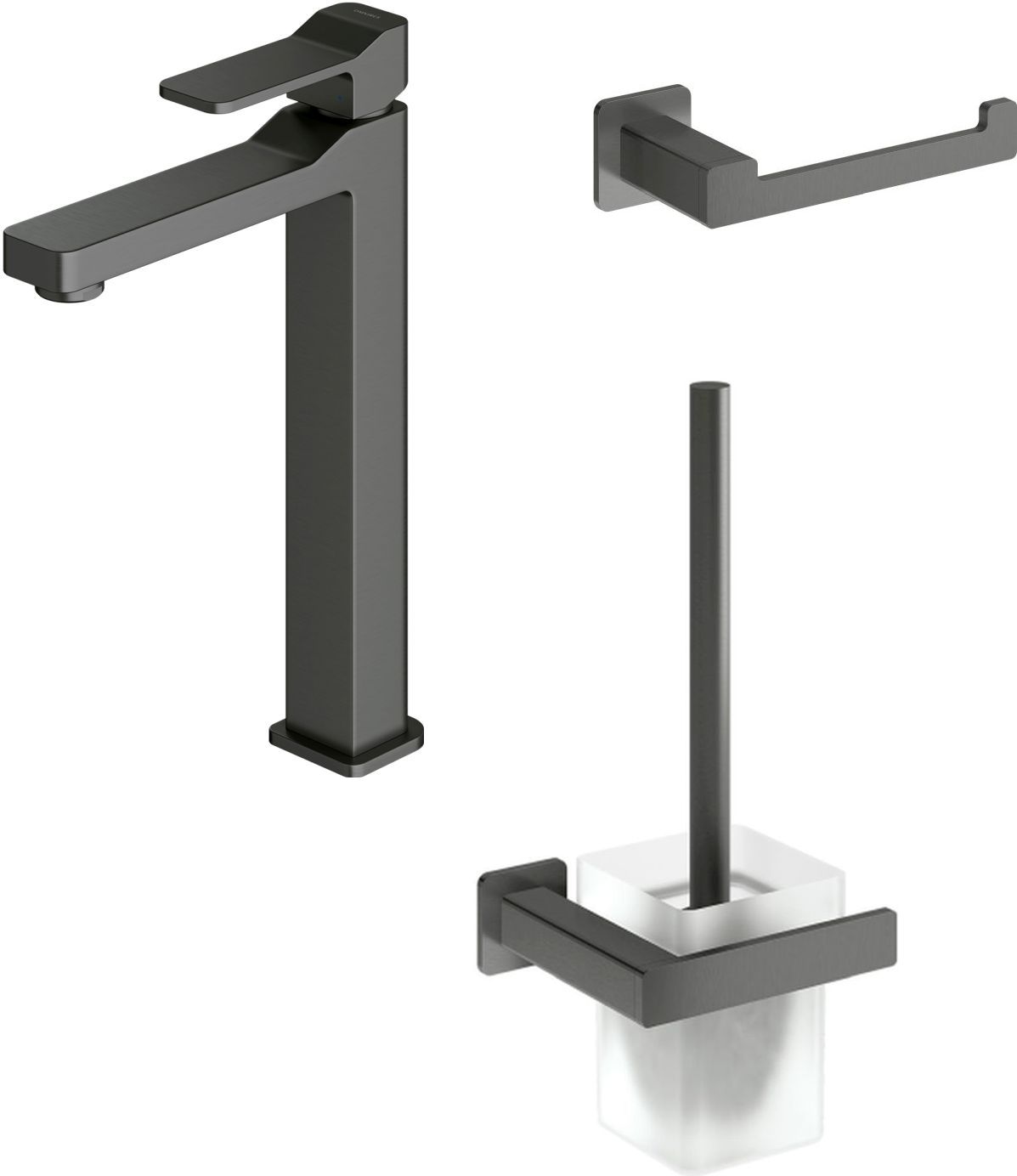 Set Waschtischarmatur Omnires Slide SL7712GR, Klobürste Omnires Nelson NL80620GR, NL80510GR