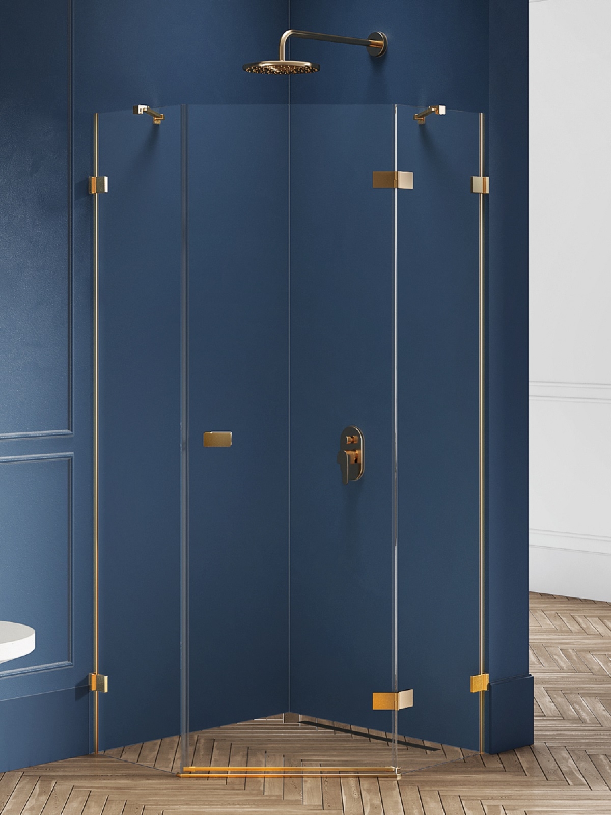 New Trendy Avexa Gold Brushed Dusche 90x90 cm gold gebürstet/durchsichtiges Glas EXK-3854