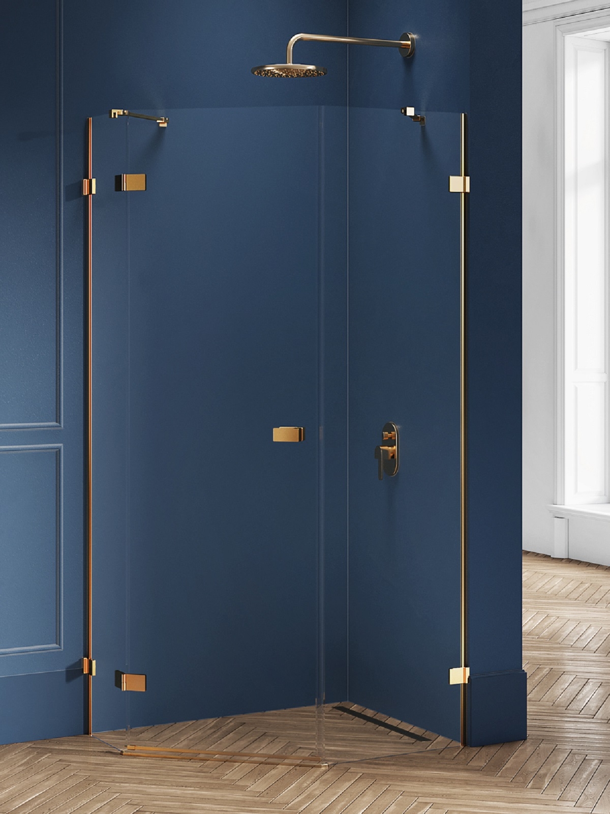 New Trendy Avexa Gold Brushed Dusche 100x80 cm gold gebürstet/durchsichtiges Glas EXK-3859