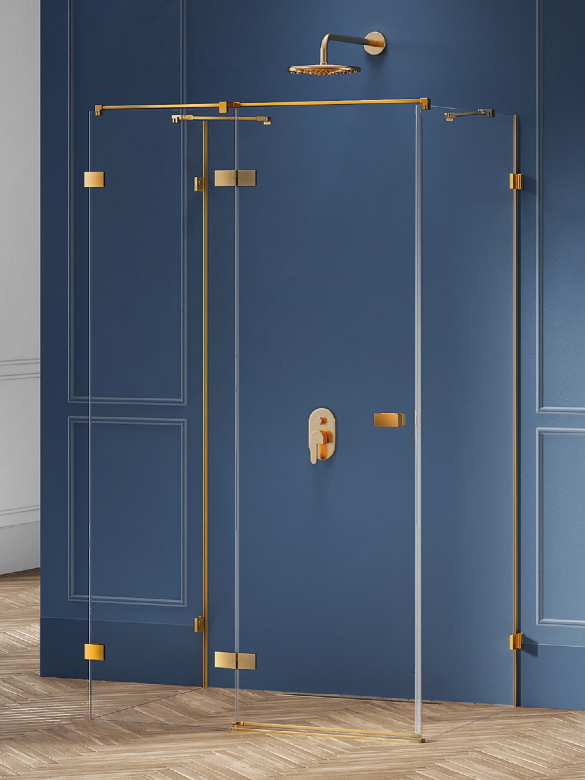 New Trendy Avexa Gold Brushed Dusche 100x80 cm rechteckig gold gebürstet/durchsichtiges Glas EXK-3083