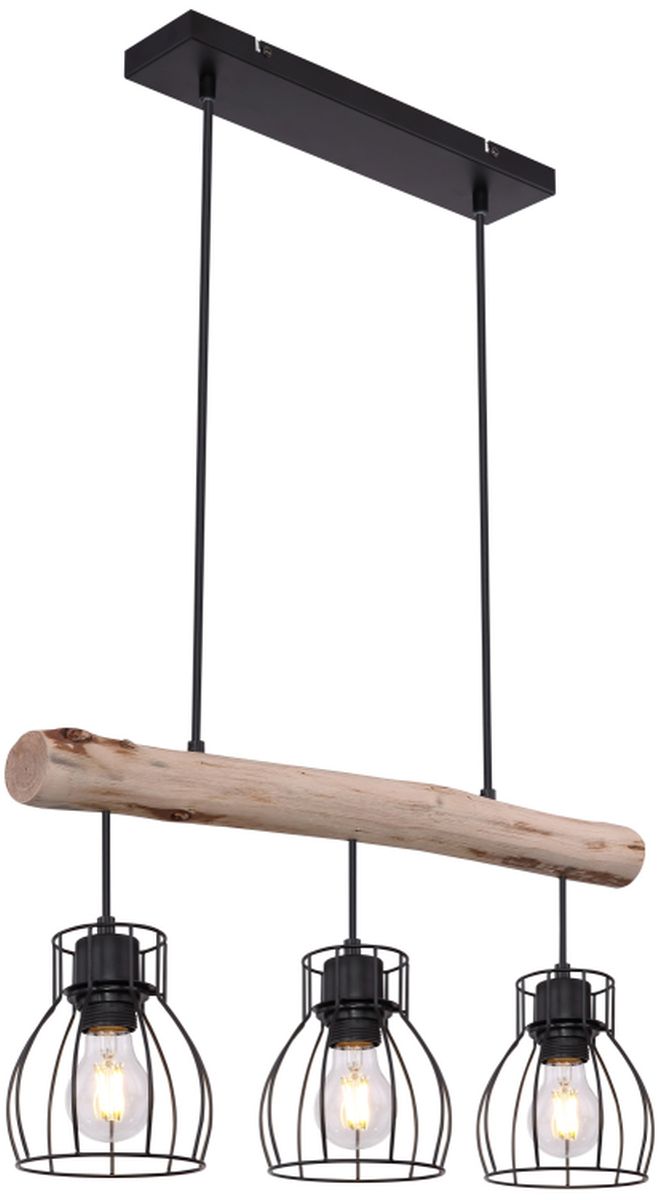 Globo Lighting Mina Pendelleuchte 3x40 W schwarz-holz 15326-3N
