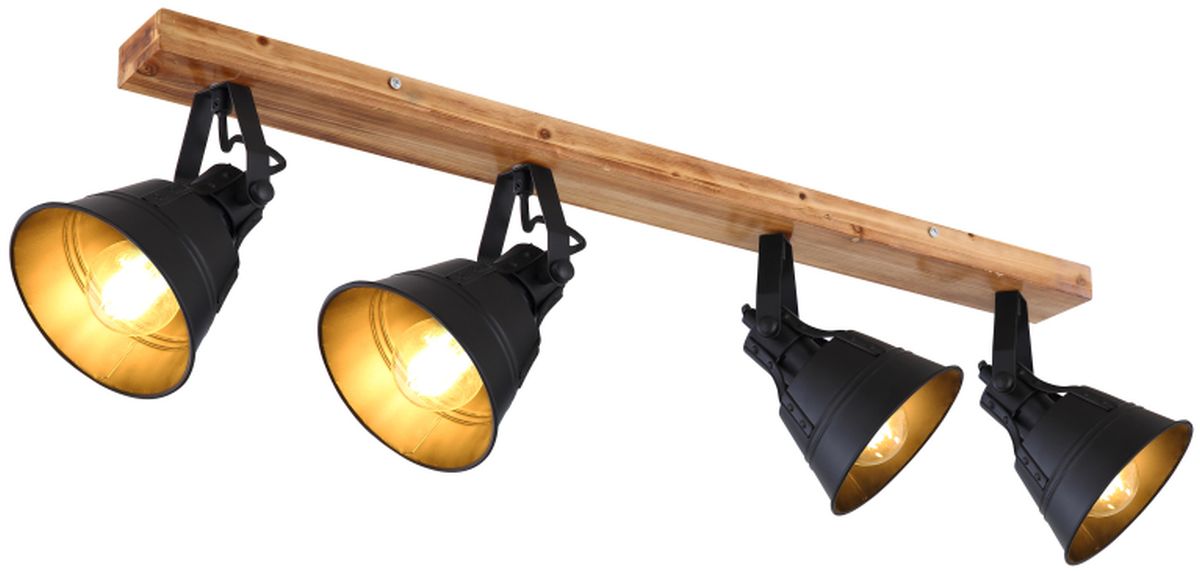 Globo Lighting Günther Deckenlampe 4x60 W schwarz-gold-holz 15466S-4