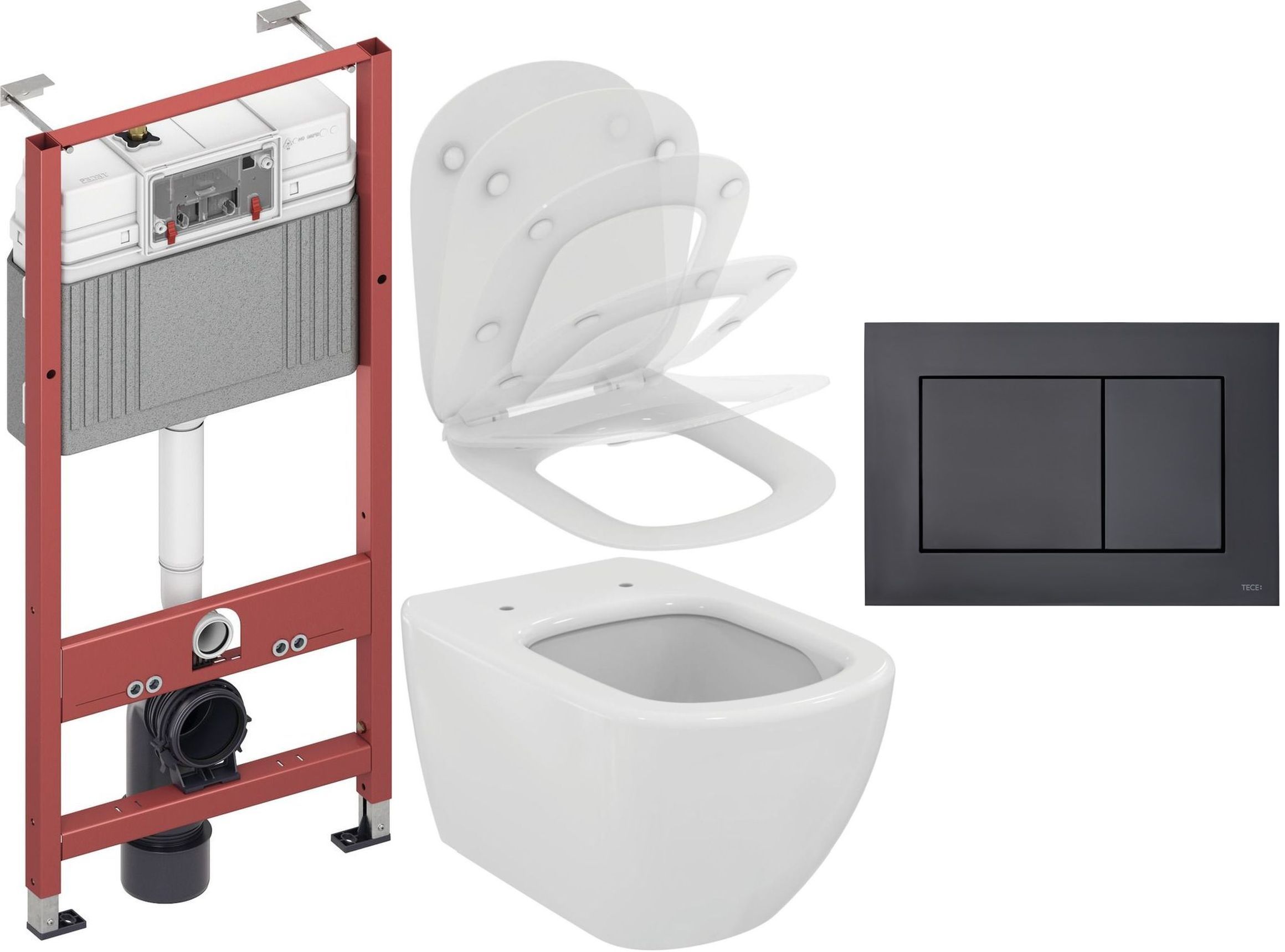 Set WC-Becken Ideal Standard Tesi T007901, Unterputzrahmen Tece Base 9400407, T352701, 9240407
