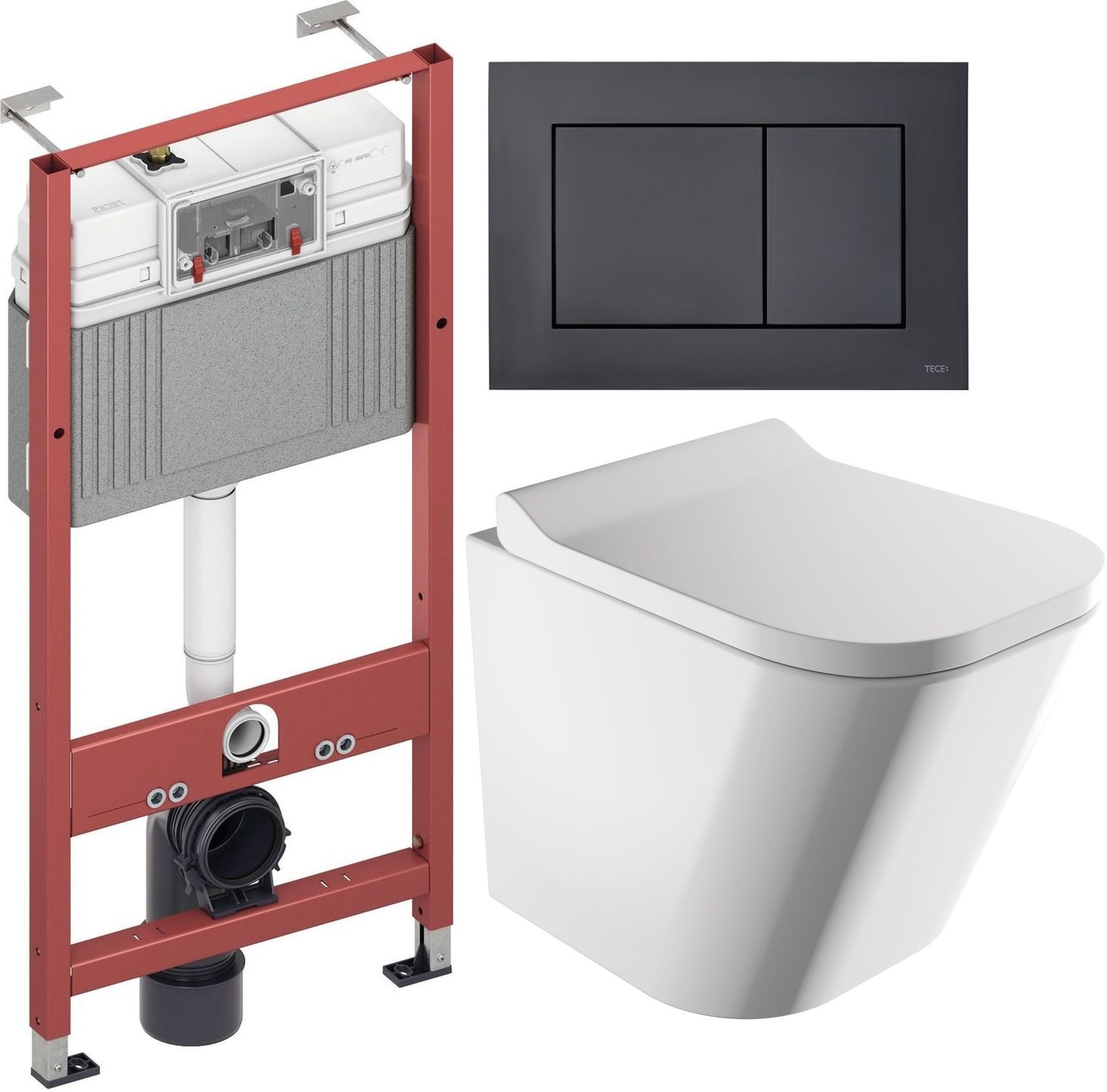 Set Unterputzrahmen Tece Base 9400407, WC-Becken mit Absenkautomatik-Sitz Omnires Fontana FONTANAMWBP, 9240407