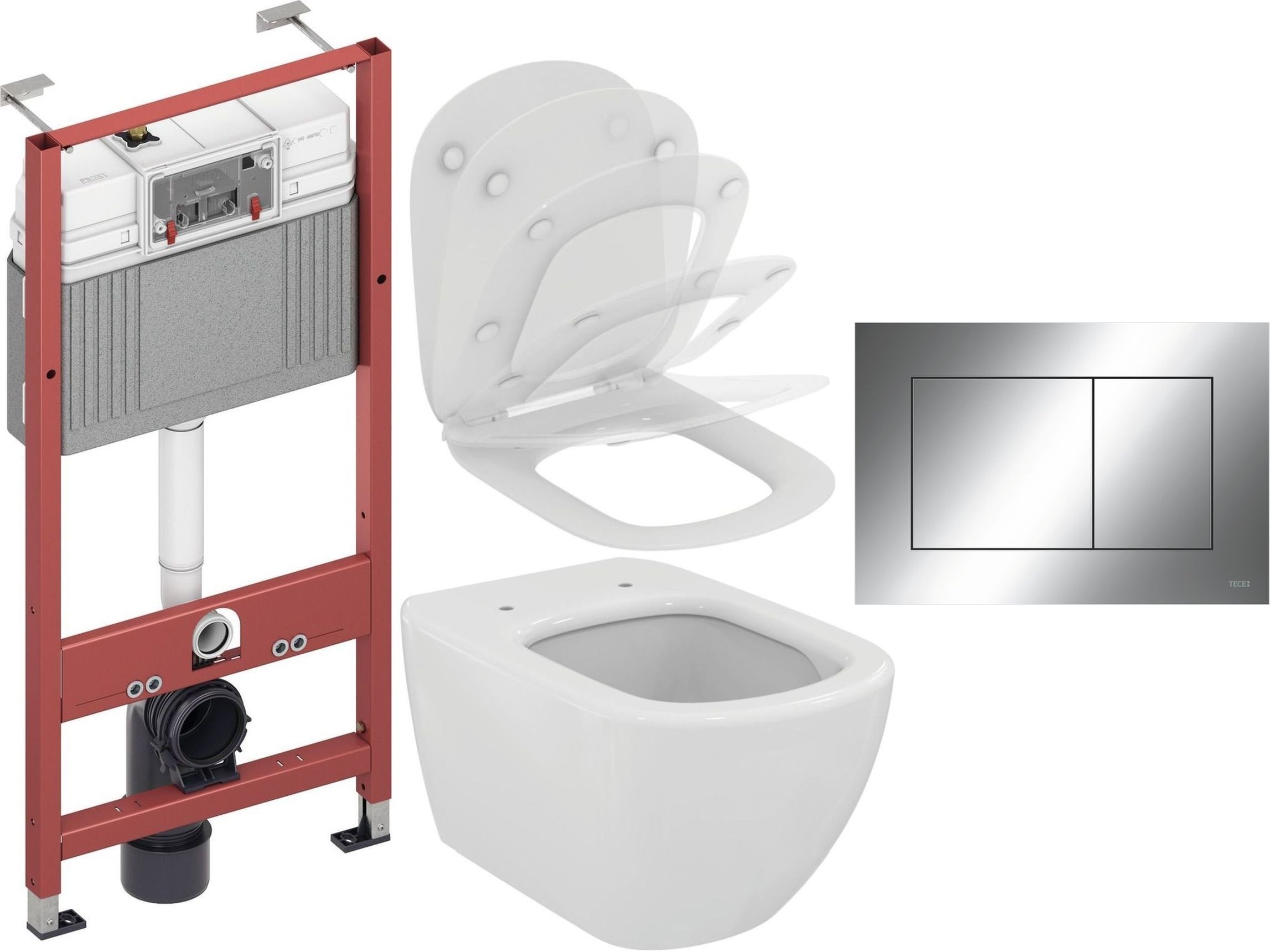 Set WC-Becken Ideal Standard Tesi T007901, Unterputzrahmen Tece Base 9400407, T352701, 9.240.401