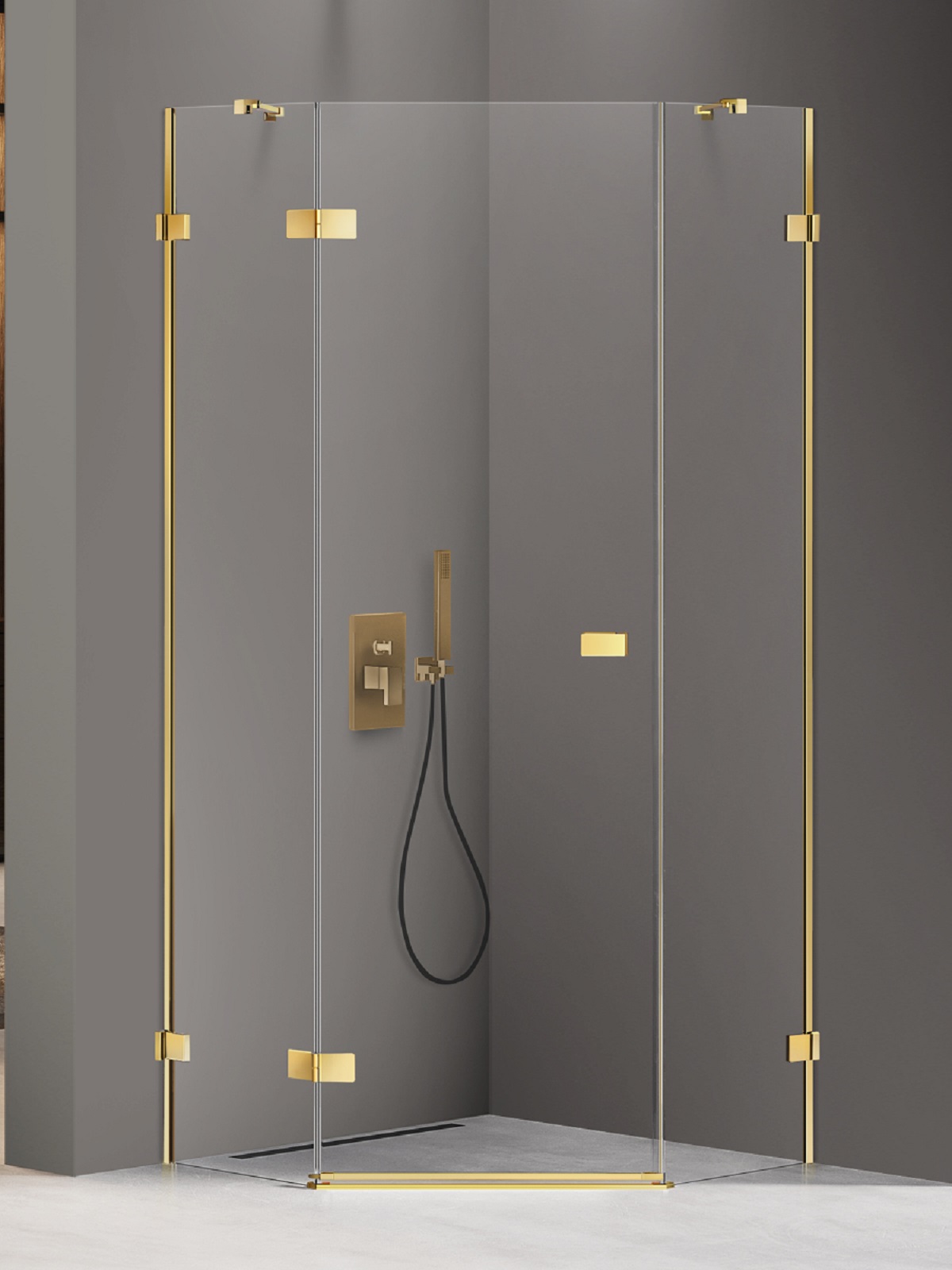 New Trendy Avexa Gold Shine Dusche 90x90 cm gold Glanz/durchsichtiges Glas EXK-3842