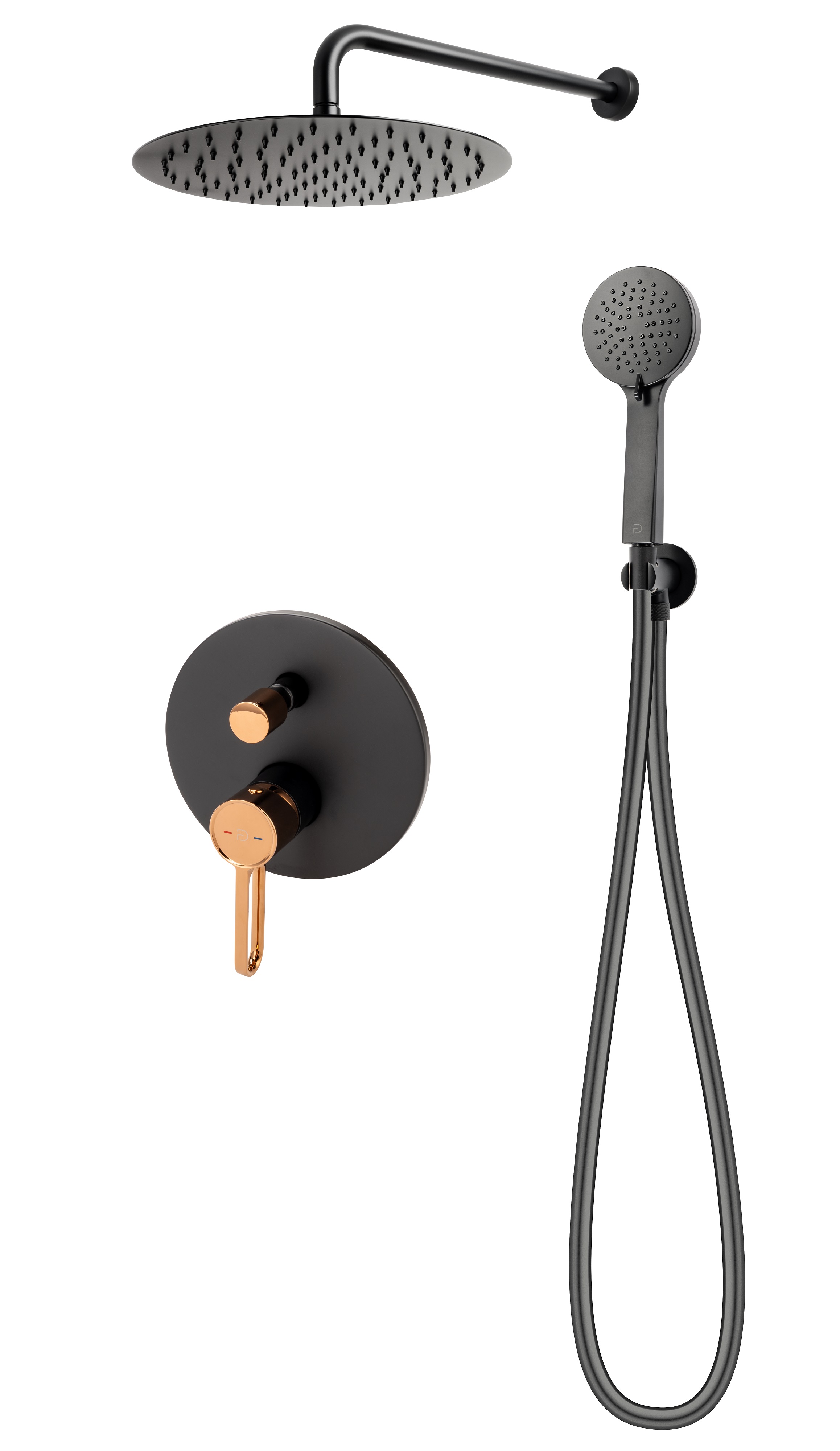 FDesign Zaffiro Duschset Unterputz mit Regenbrause schwarz-gold FD1-ZFR-7PSET1-25