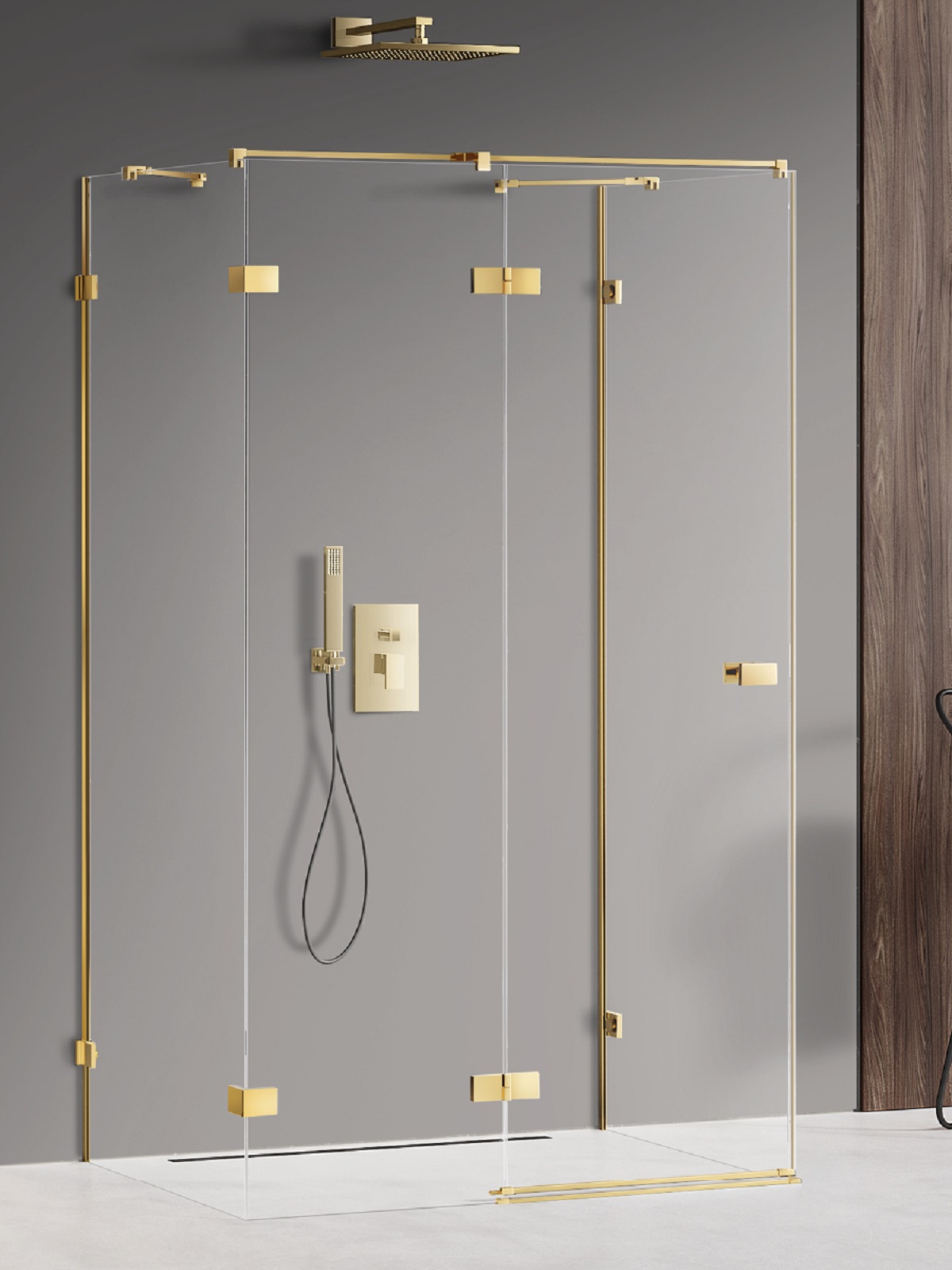New Trendy Avexa Gold Shine Dusche 120x120 cm quadratisch gold Glanz/durchsichtiges Glas EXK-2123