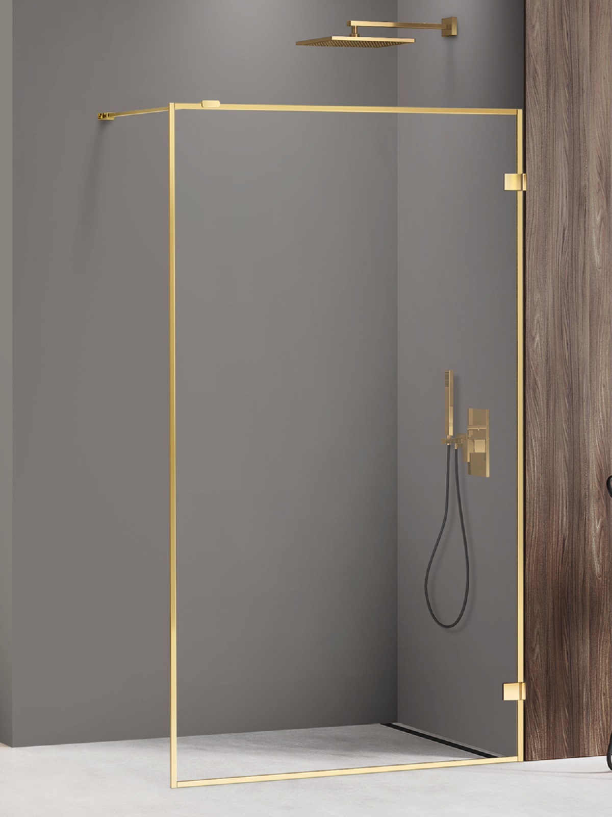 New Trendy Avexa Gold Shine Begehbare Duschwand 110 cm gold Glanz/durchsichtiges Glas EXK-2162