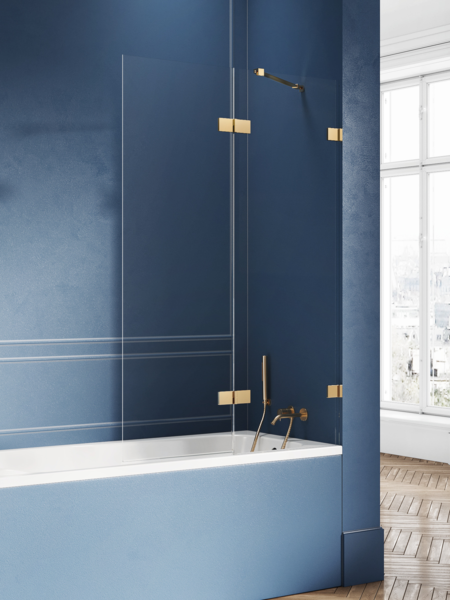 New Trendy Avexa Gold Brushed Badewannenabtrennung 100 cm zweigeteilt gold gebürstet/durchsichtiges Glas EXK-2011