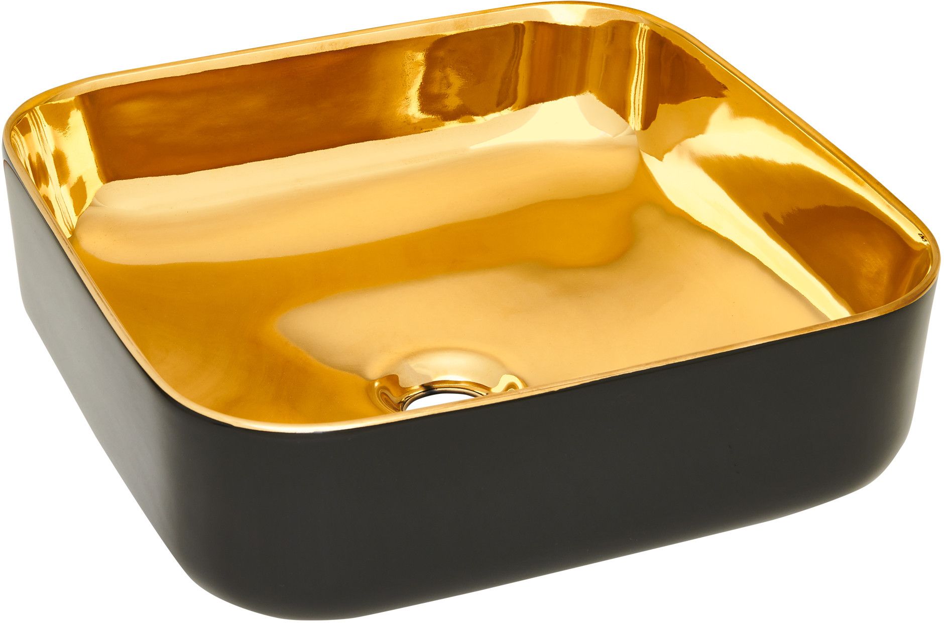 Invena Malaga Waschbecken 39x39 cm quadratisch Aufsatzwaschbecken schwarz-gold CE-39-027