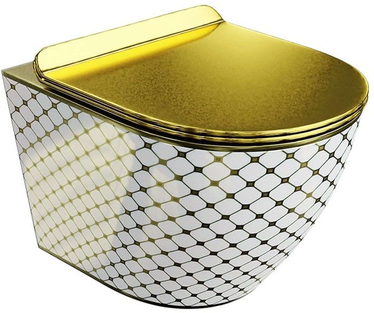 LaVita Sofi Slim WC-Becken mit Absenkautomatik-Sitz hängend Spülrandlos weiß-gold Glanz 5900378326519