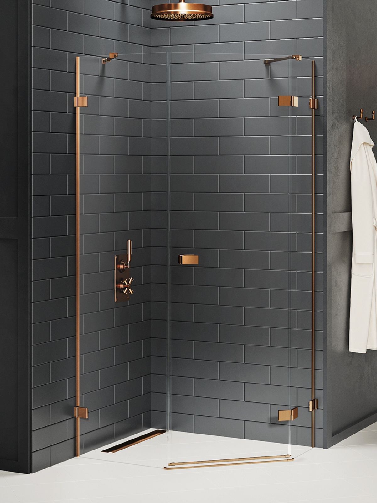 New Trendy Avexa Copper Brushed Dusche 100x80 cm kupfer gebürstet/durchsichtiges Glas EXK-3825