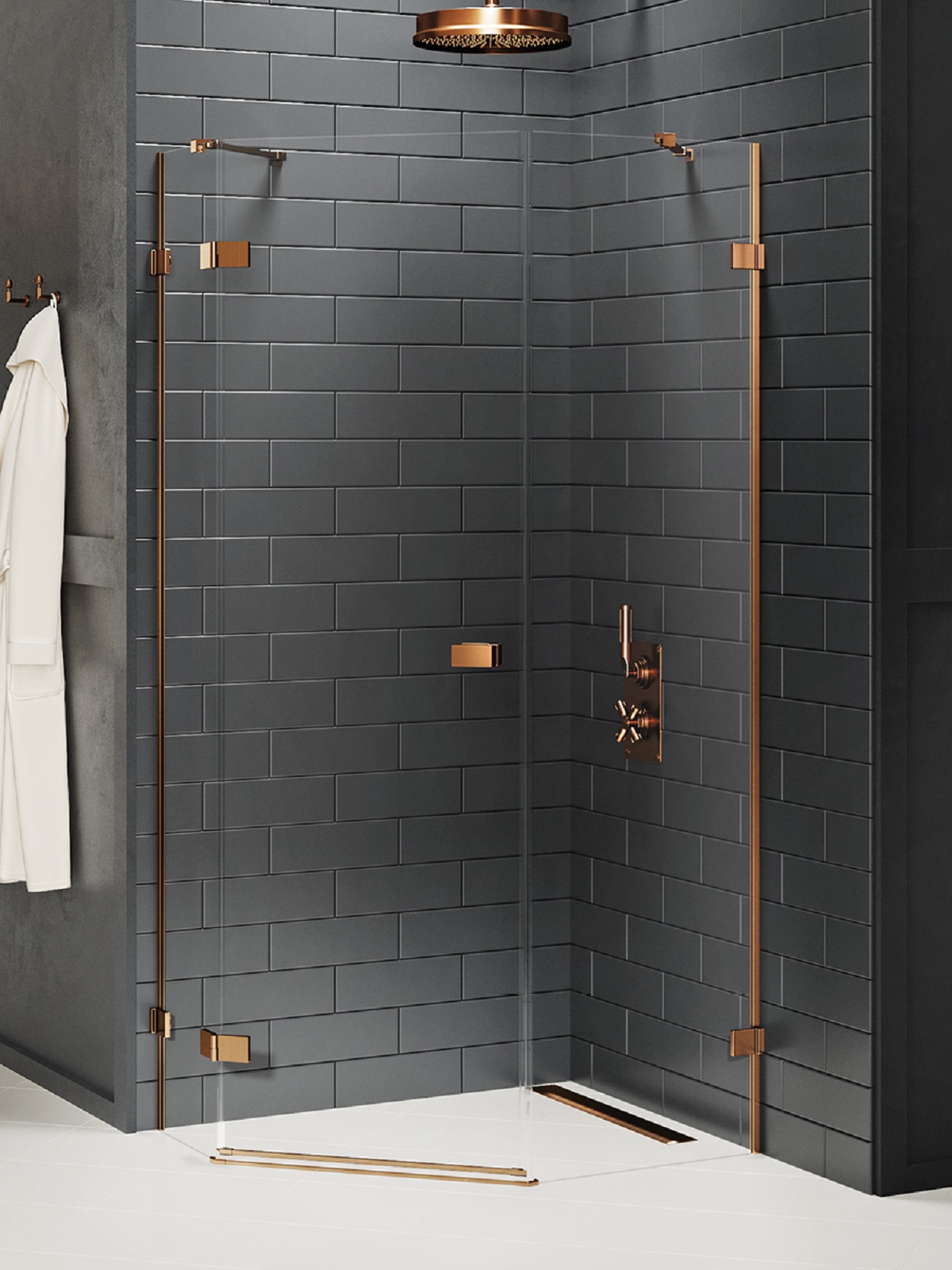 New Trendy Avexa Copper Brushed Dusche 100x80 cm kupfer gebürstet/durchsichtiges Glas EXK-3827