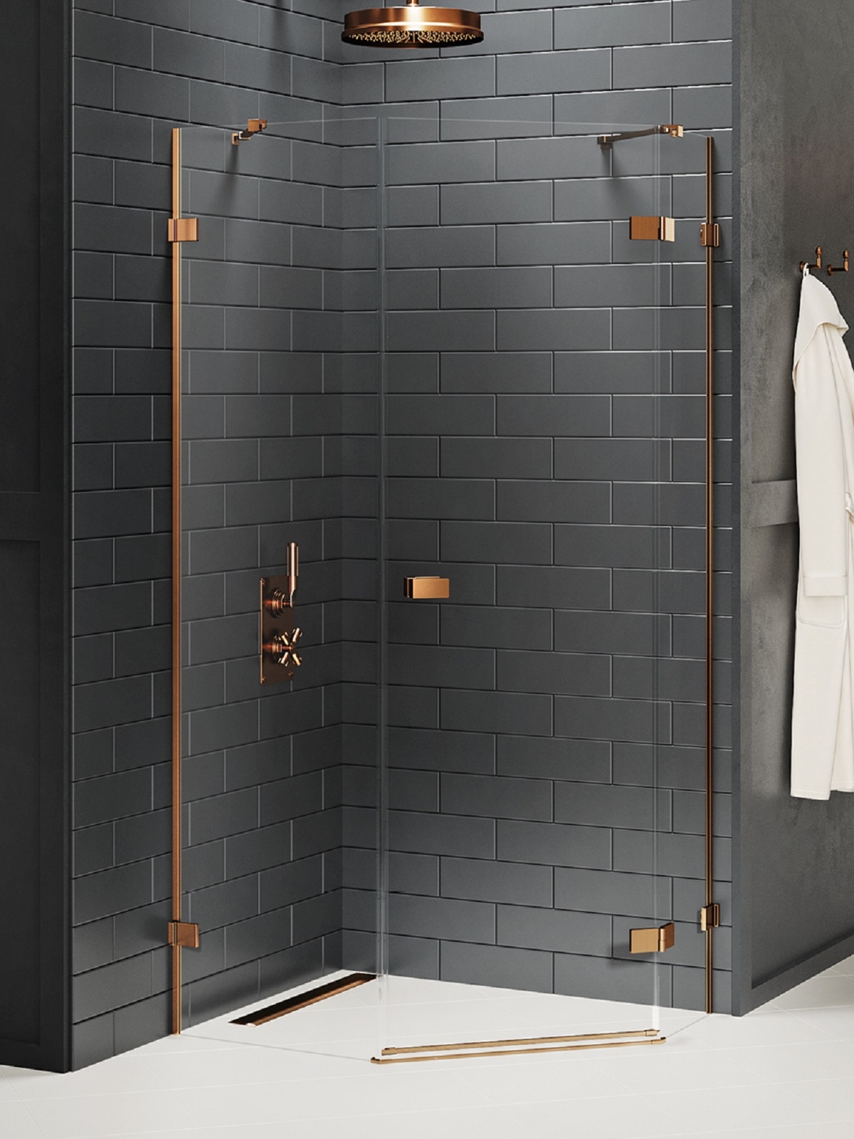 New Trendy Avexa Copper Brushed Dusche 100x80 cm kupfer gebürstet/durchsichtiges Glas EXK-3828