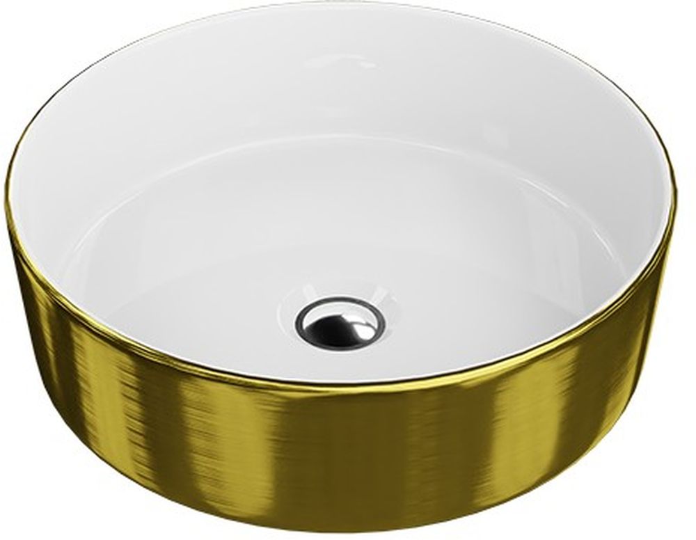 LaVita Merida Waschbecken 37x37 cm rund Aufsatzwaschbecken weiß-gold 5900378325765