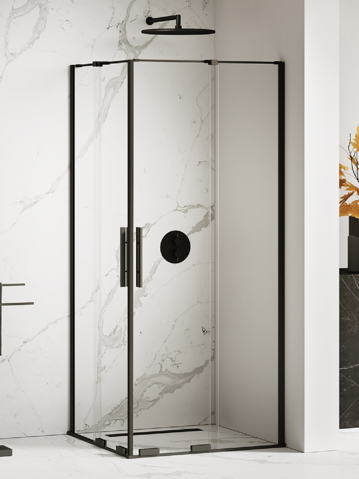 New Trendy Smart Black Dusche 120x110 cm rechteckig schwarz Matte/durchsichtiges Glas EXK-4172